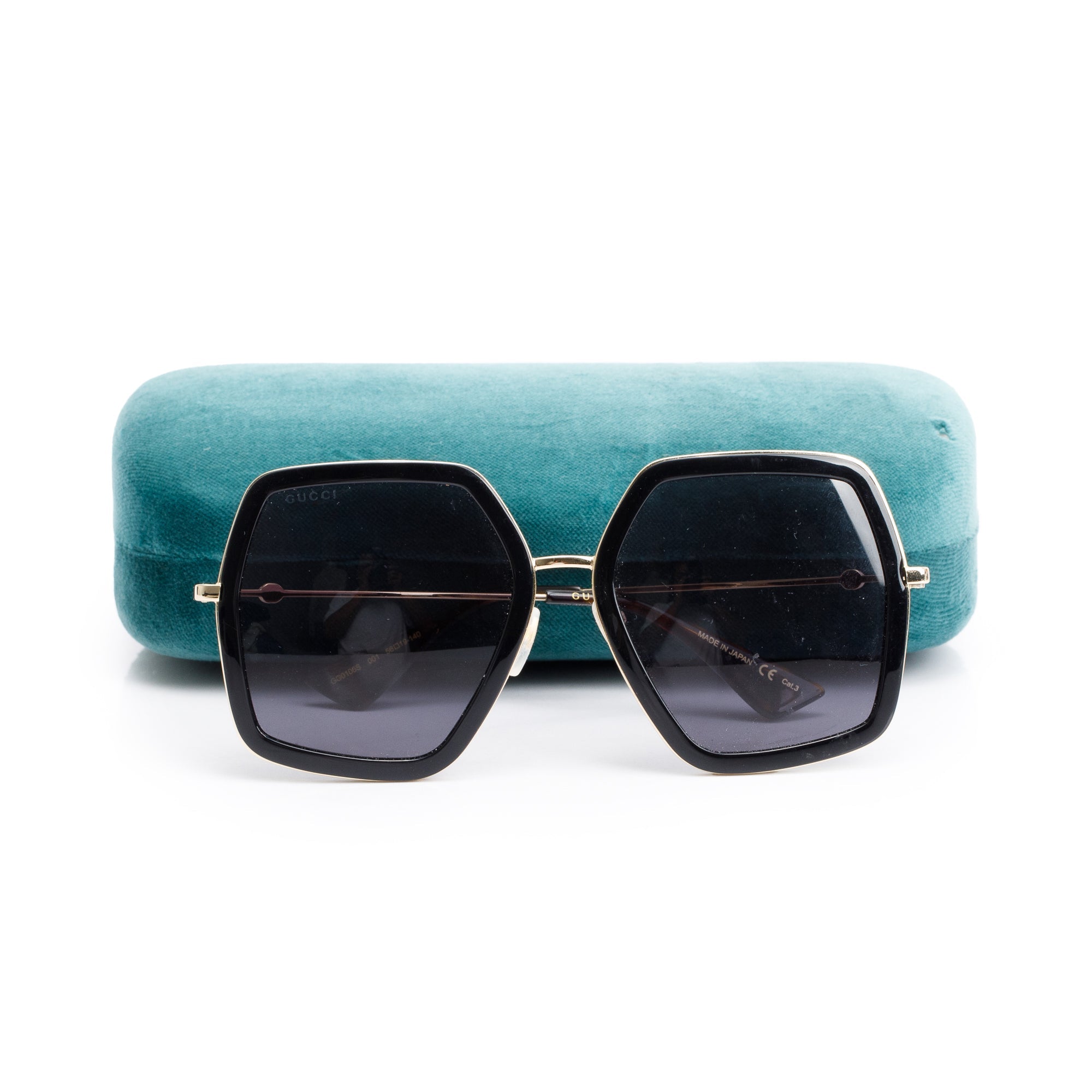 Gucci GG0106S Black Acetate Bee Accent Oversized Square Sunglasses w/ Case