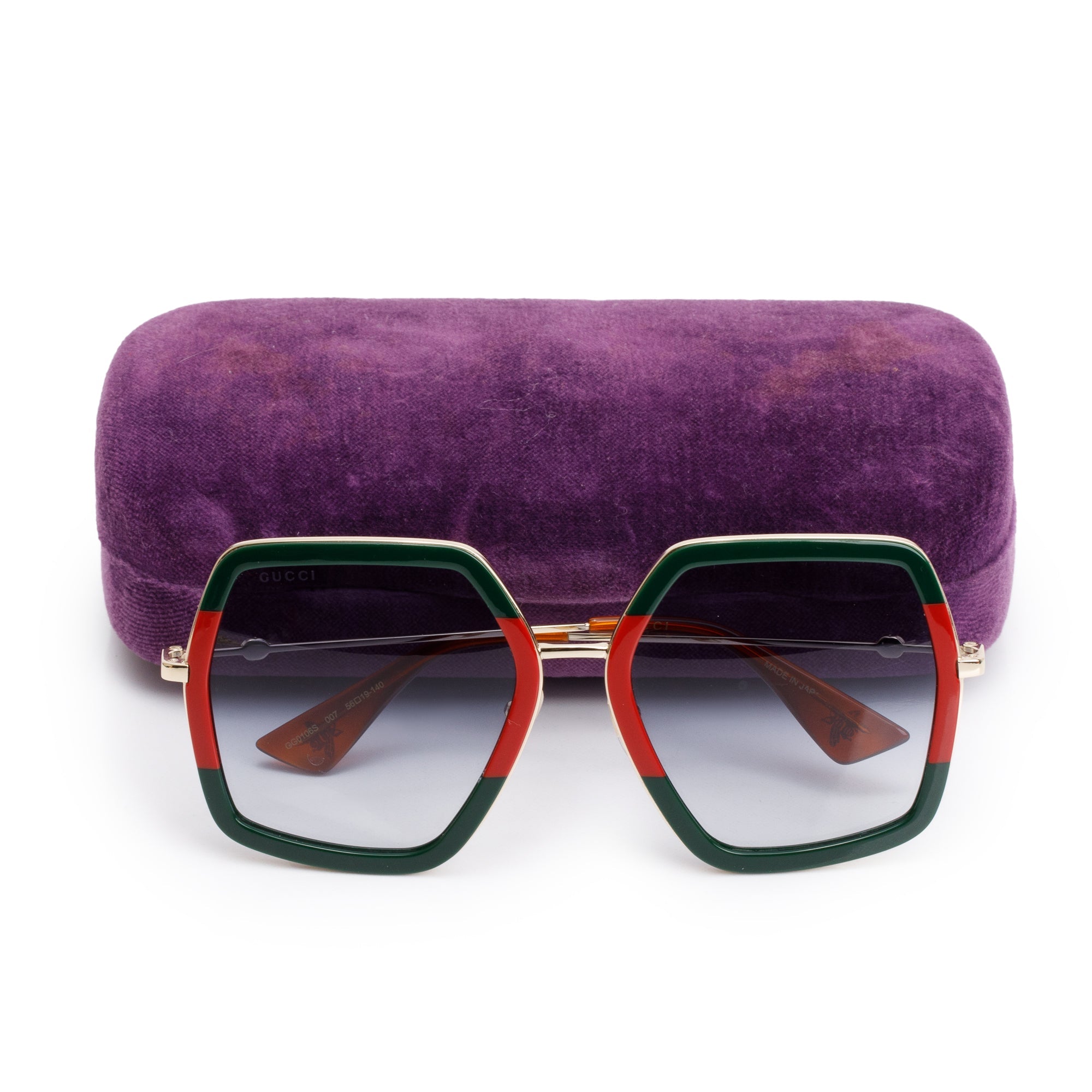 Gucci GG0106S Green, Red Web Acetate Interlocking G Oversized Sunglasses w/ Case