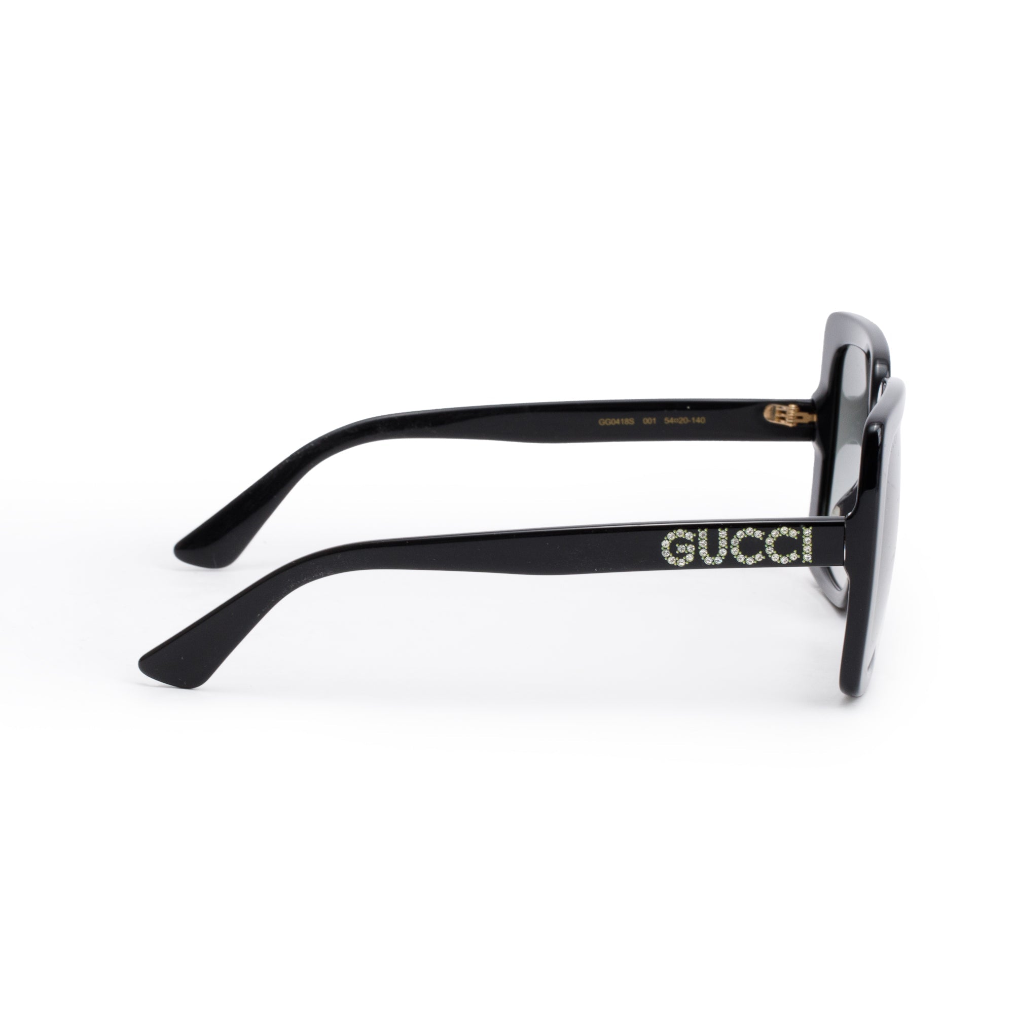 Gucci GG0418S Black Acetate Crystal Logo Oversized Square Sunglasses w/ Case
