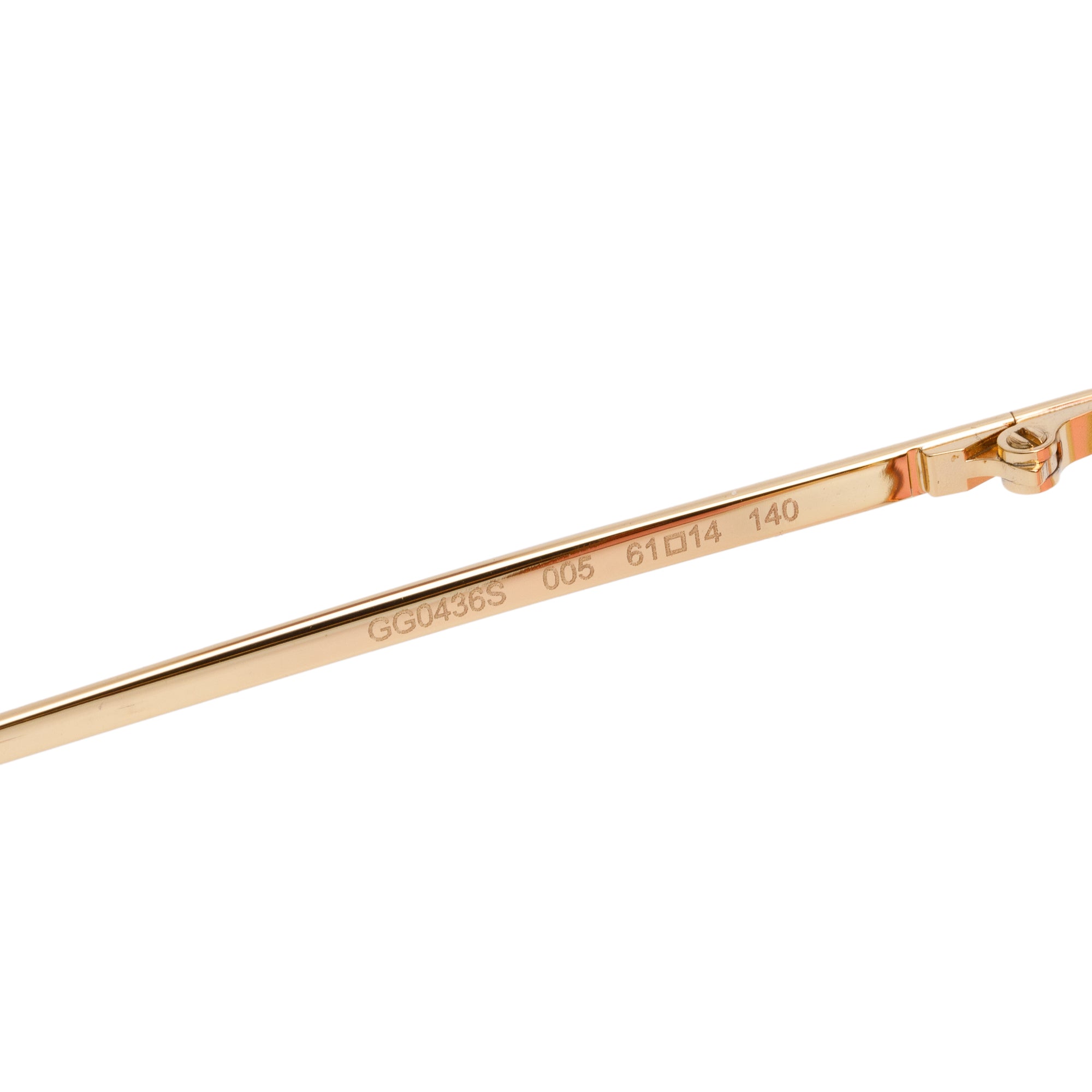 Gucci GG0436S Gold-Tone Metal Square Frame Pink Lenses Sunglasses w/ Case