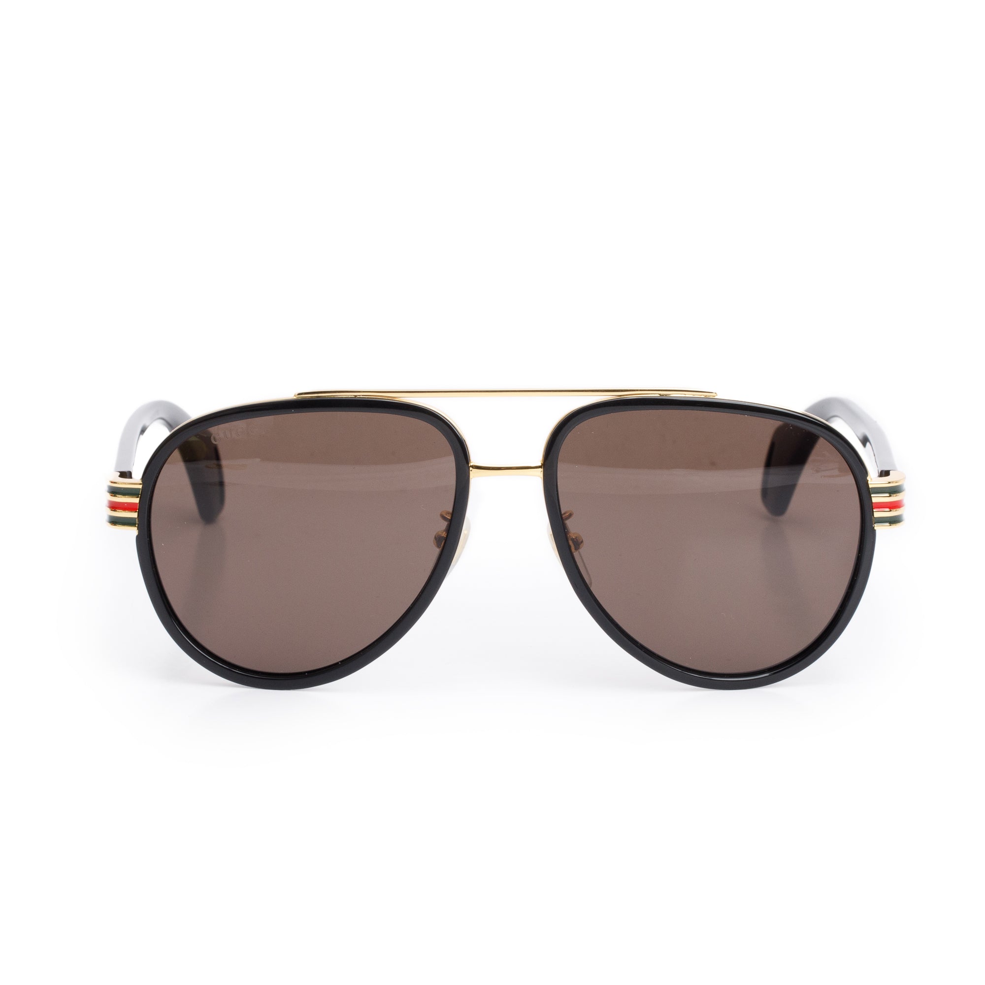 Gucci GG0447S Black Acetate Gold-Tone Metal Web Aviator Sunglasses w/ Case