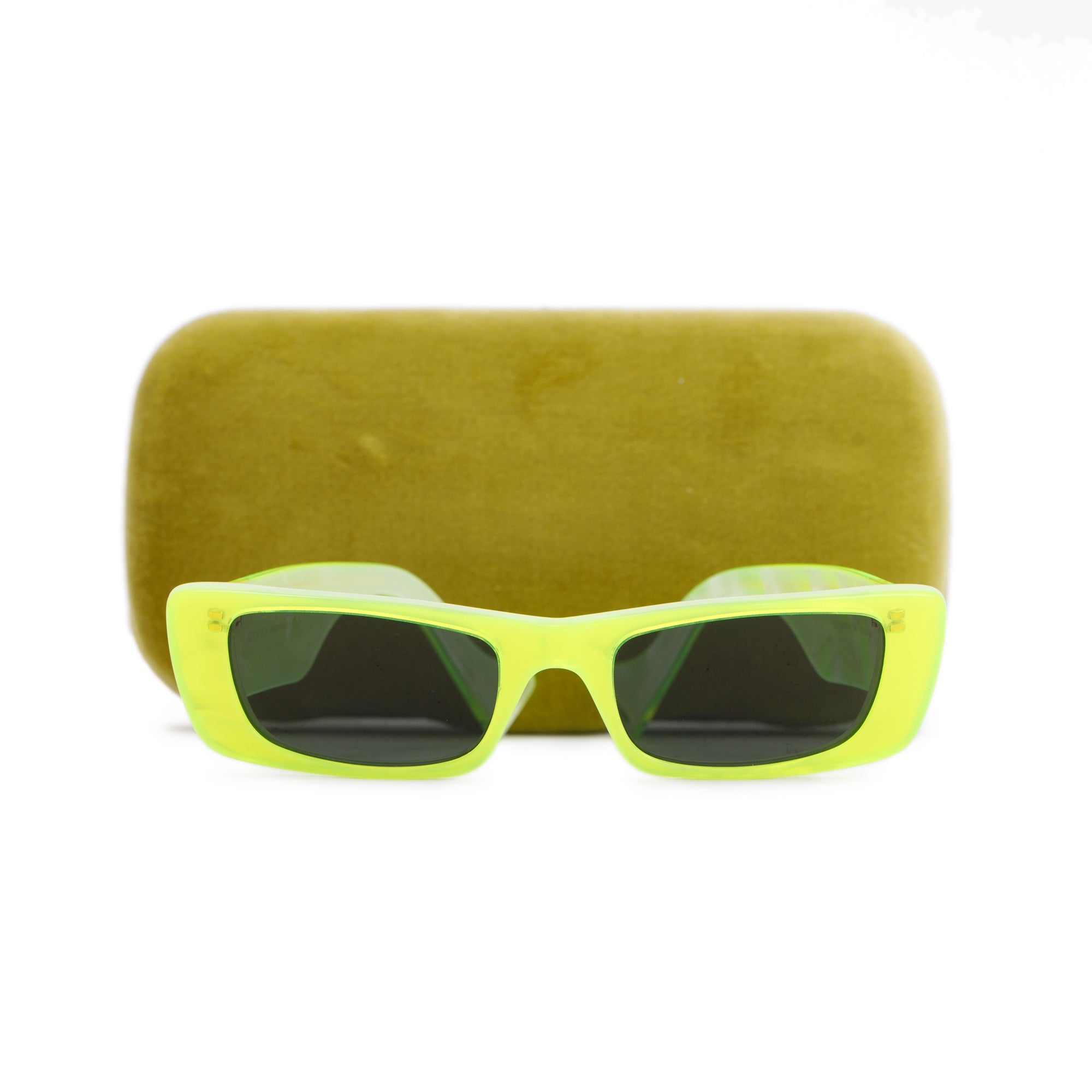 Gucci GG0516S Fluorescent Yellow Acetate Rectangular Sunglasses w/ Case