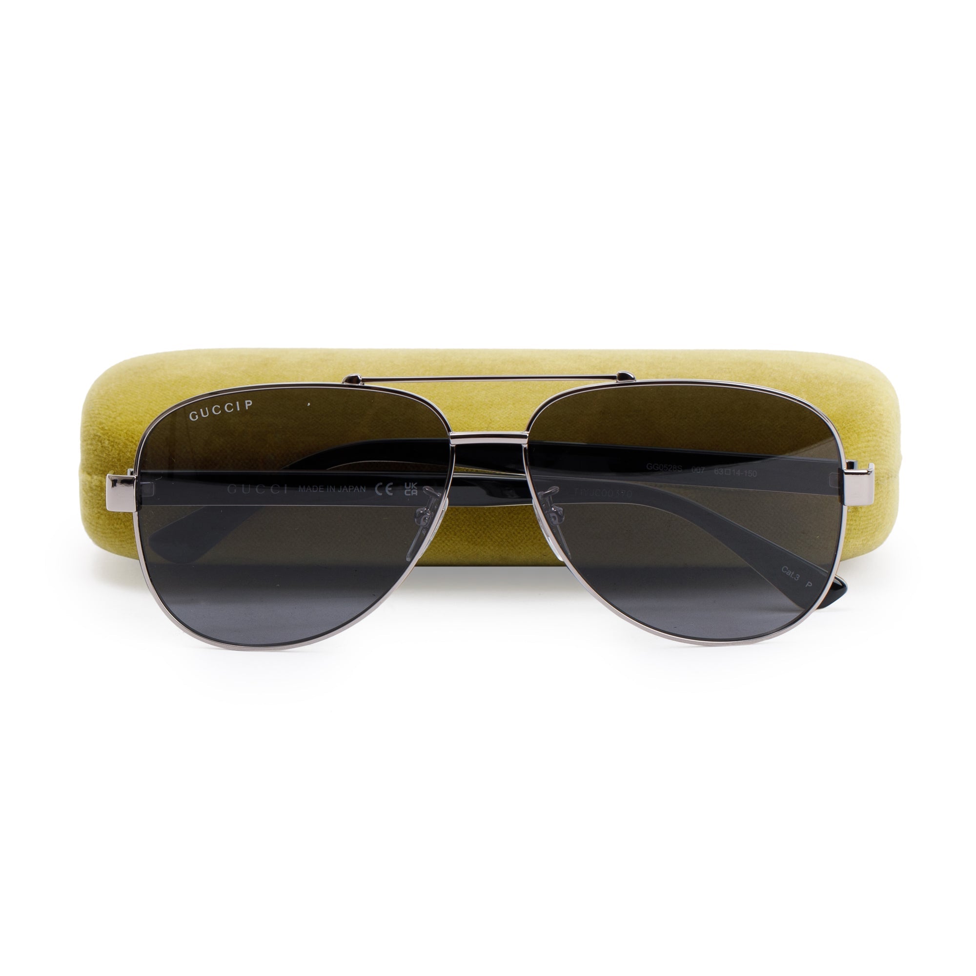 Gucci GG0528S Gun-Metal Aviator Sunglasses w/ Case