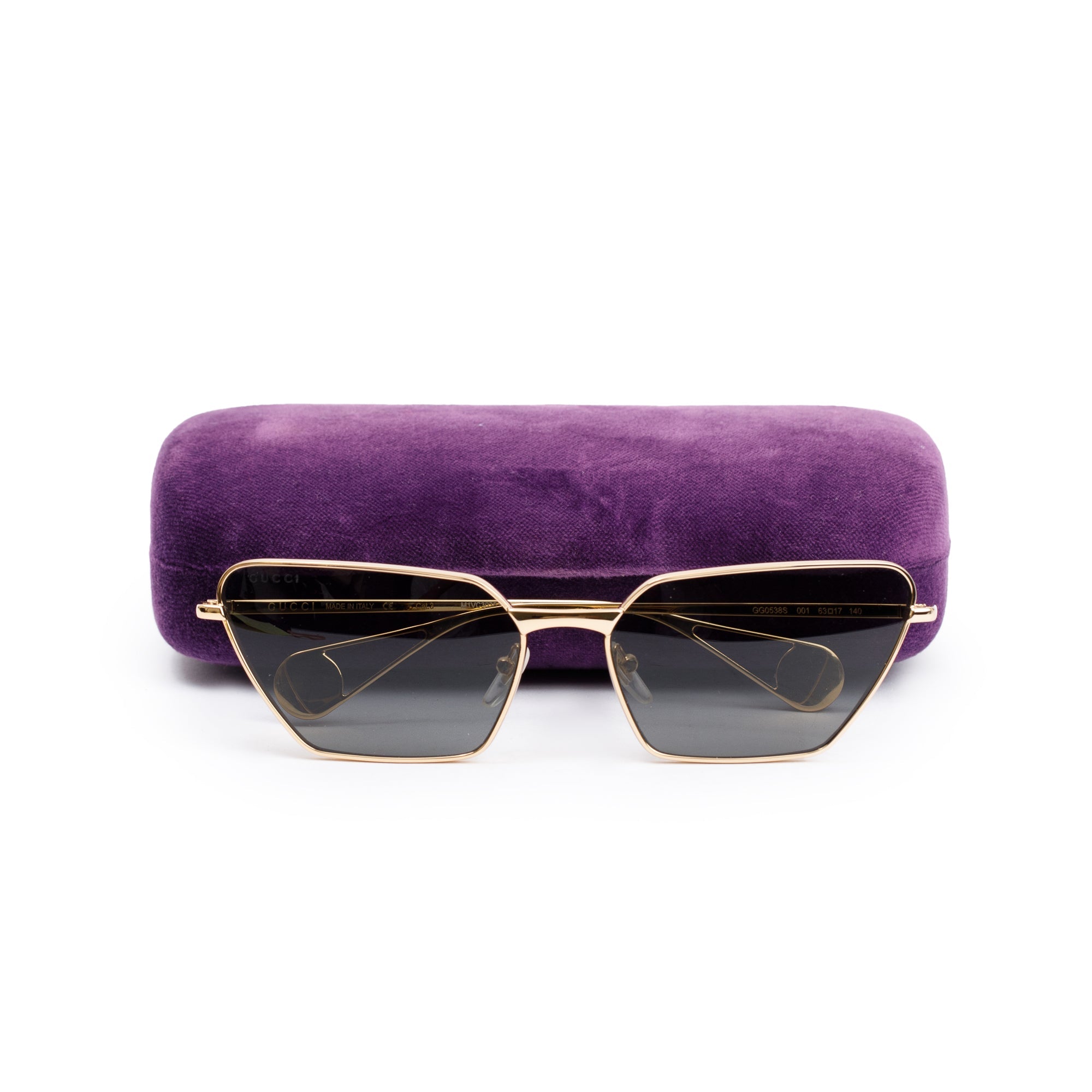 Gucci GG0538S Gold-Tone Frame Rectanglar Sunglasses w/ Case