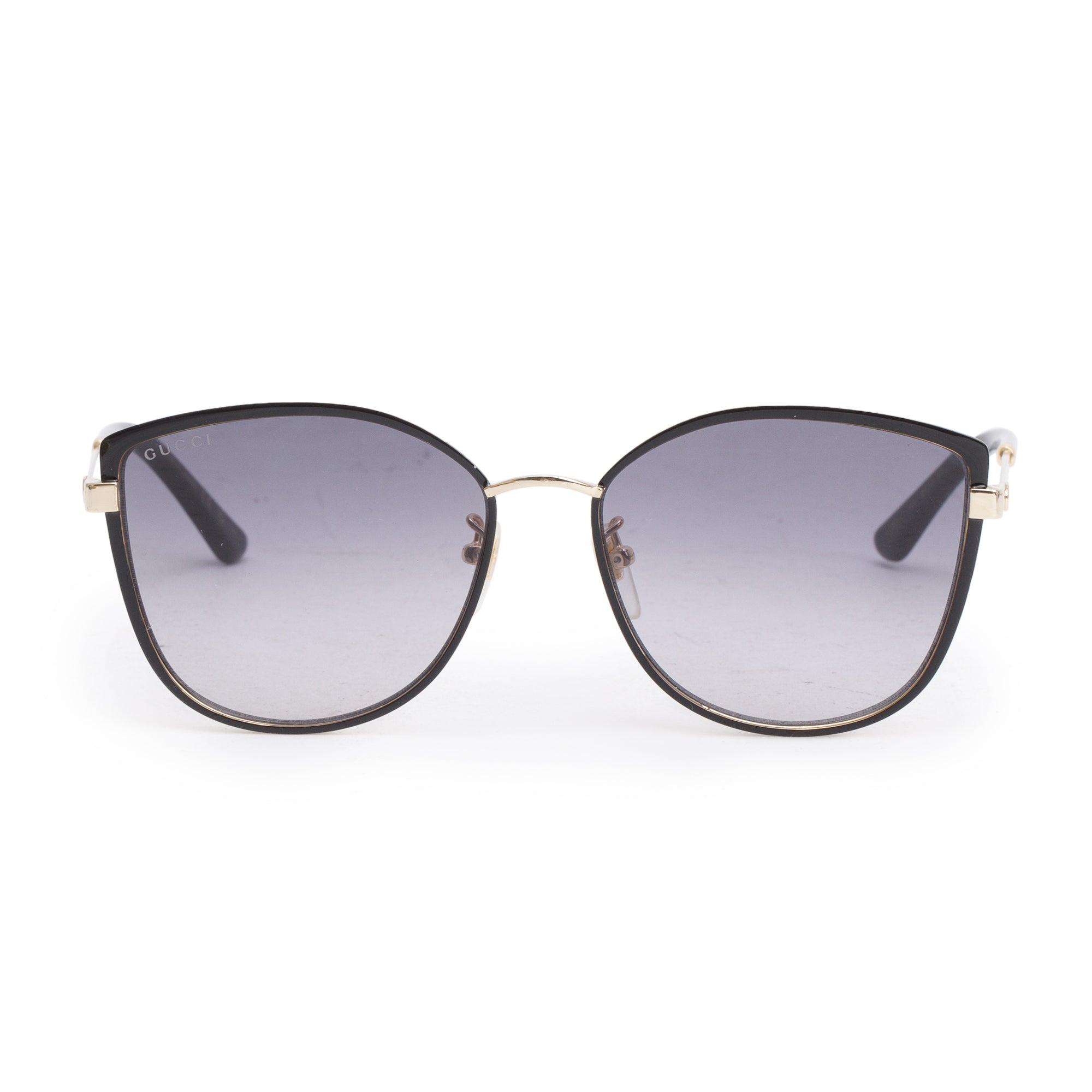 Gucci GG0589SK Gold Tone Web Black Acetate Cat-Eye Sunglasses w/ Case