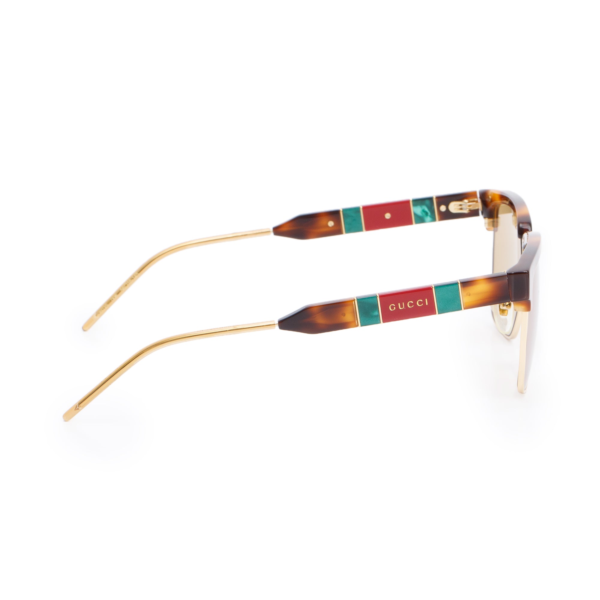 Gucci GG0603S Havana Green, Red Web Acetate Square Sunglasses w/ Case