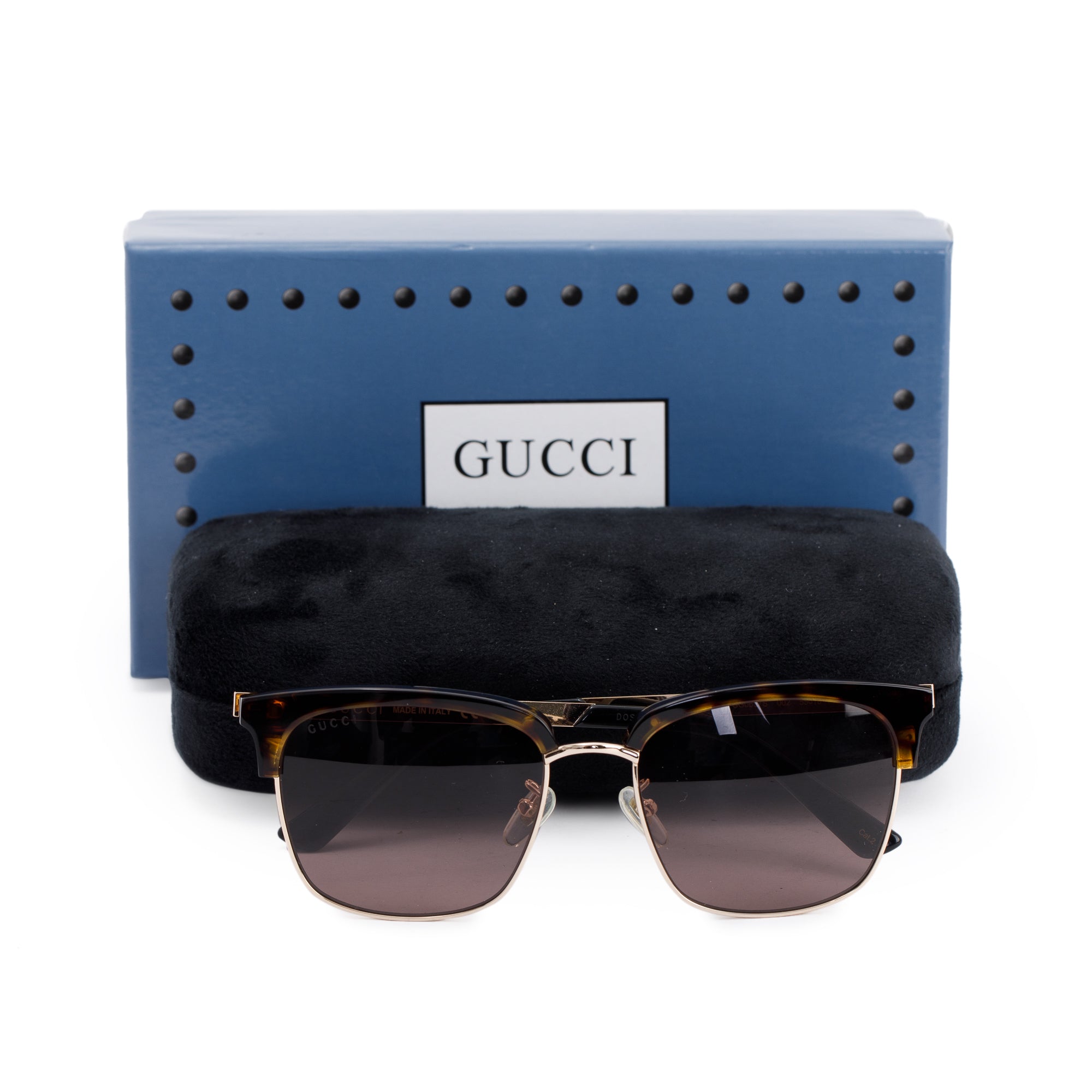 Gucci GG0697S Rectangular Frame Metal Sunglasses w/ Box & Case
