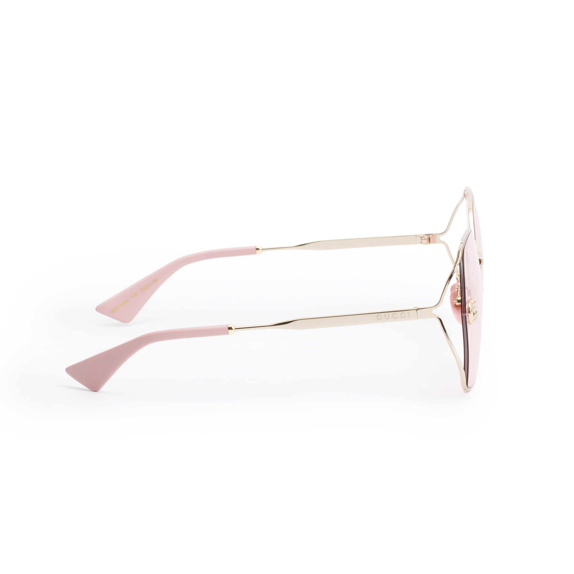 Gucci GG0818SA Pink Acetate Gold Tone GG Logo Geometric Sunglasses w/ Case