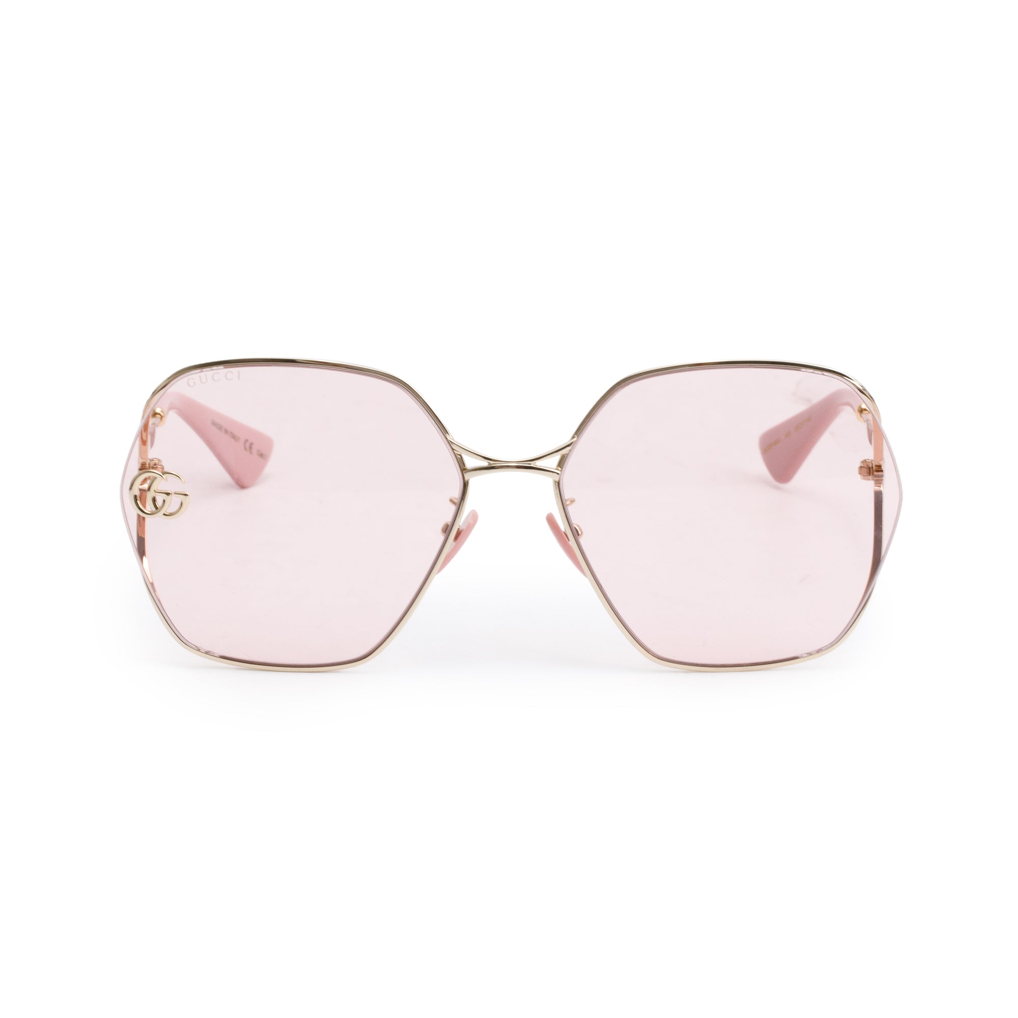 Gucci GG0818SA Pink Acetate Gold Tone GG Logo Geometric Sunglasses w/ Case