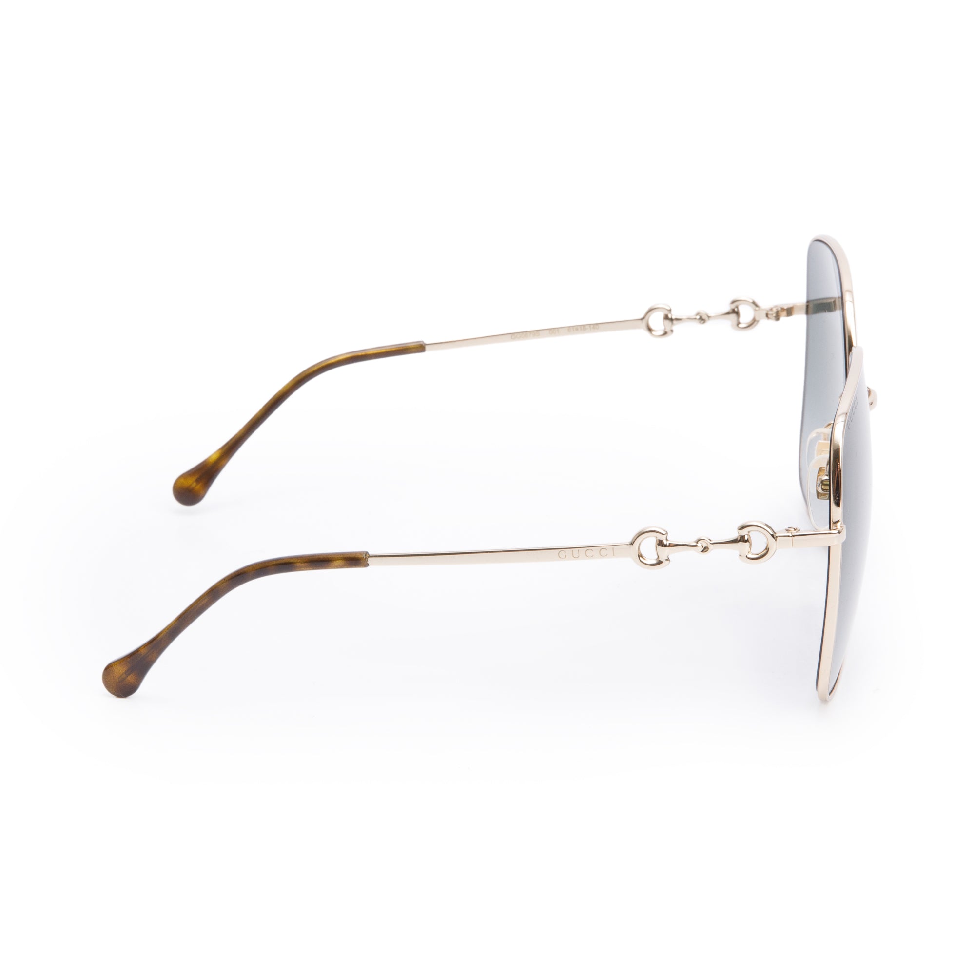 Gucci GG0879S Rose Gold Tone Metal Havana Acetate Horsebit Oversize Square Sunglasses w/ Case