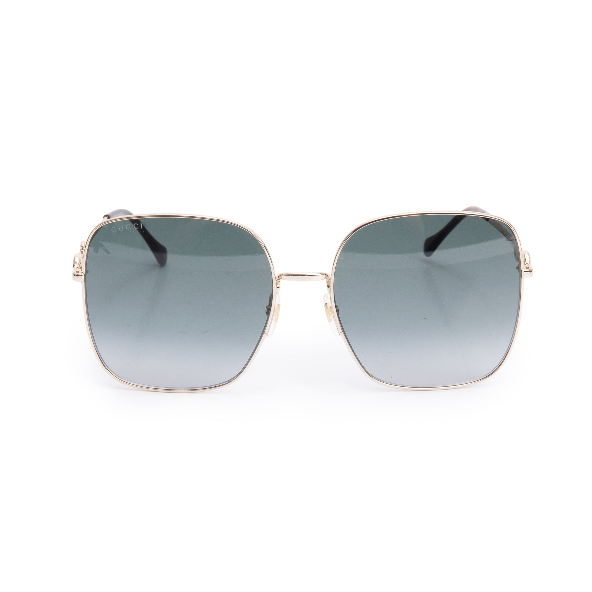 Gucci GG0879S Rose Gold Tone Metal Havana Acetate Horsebit Oversize Square Sunglasses w/ Case