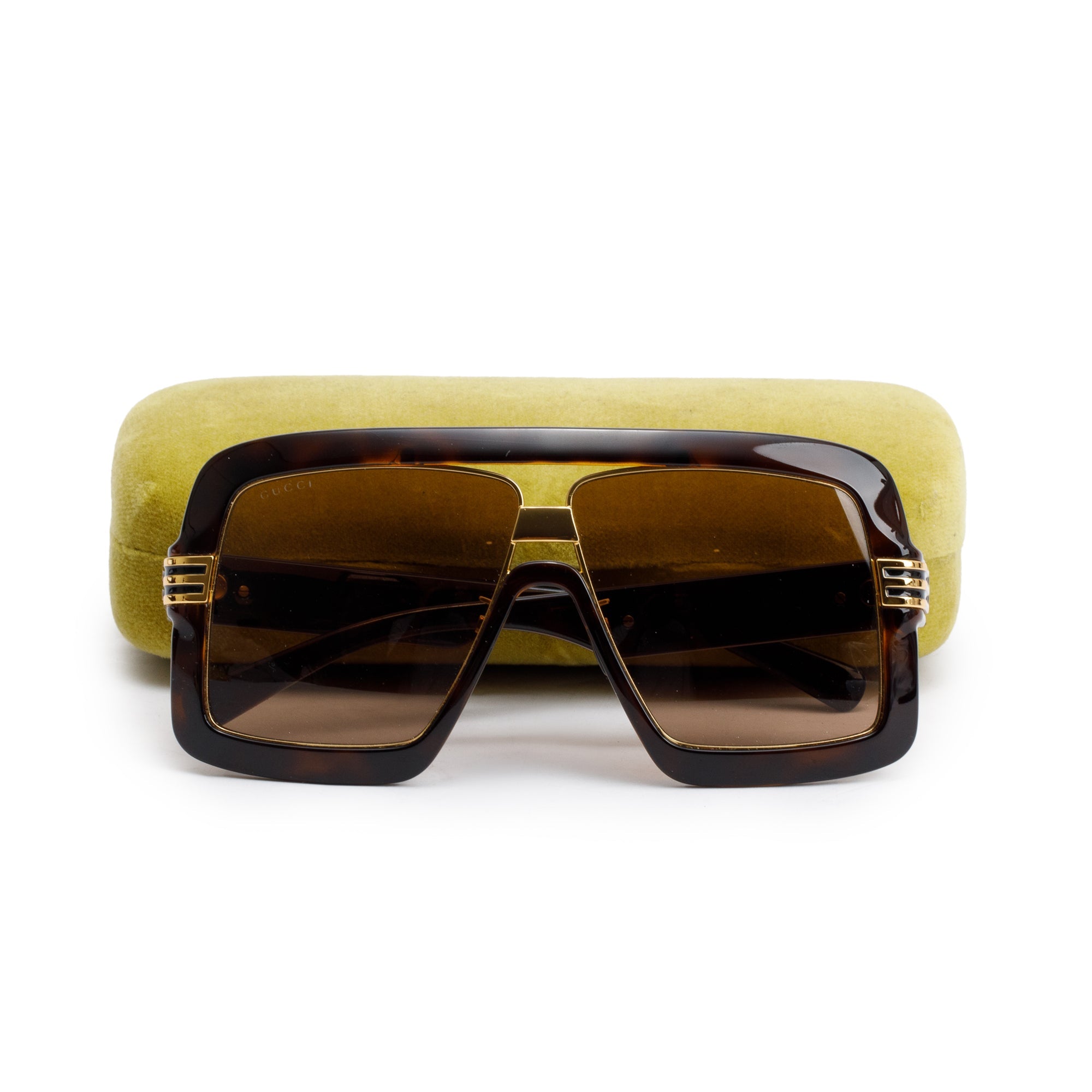 Gucci GG0900S Havana Acetate Oversized Square Aviator Sunglasses w/ Case