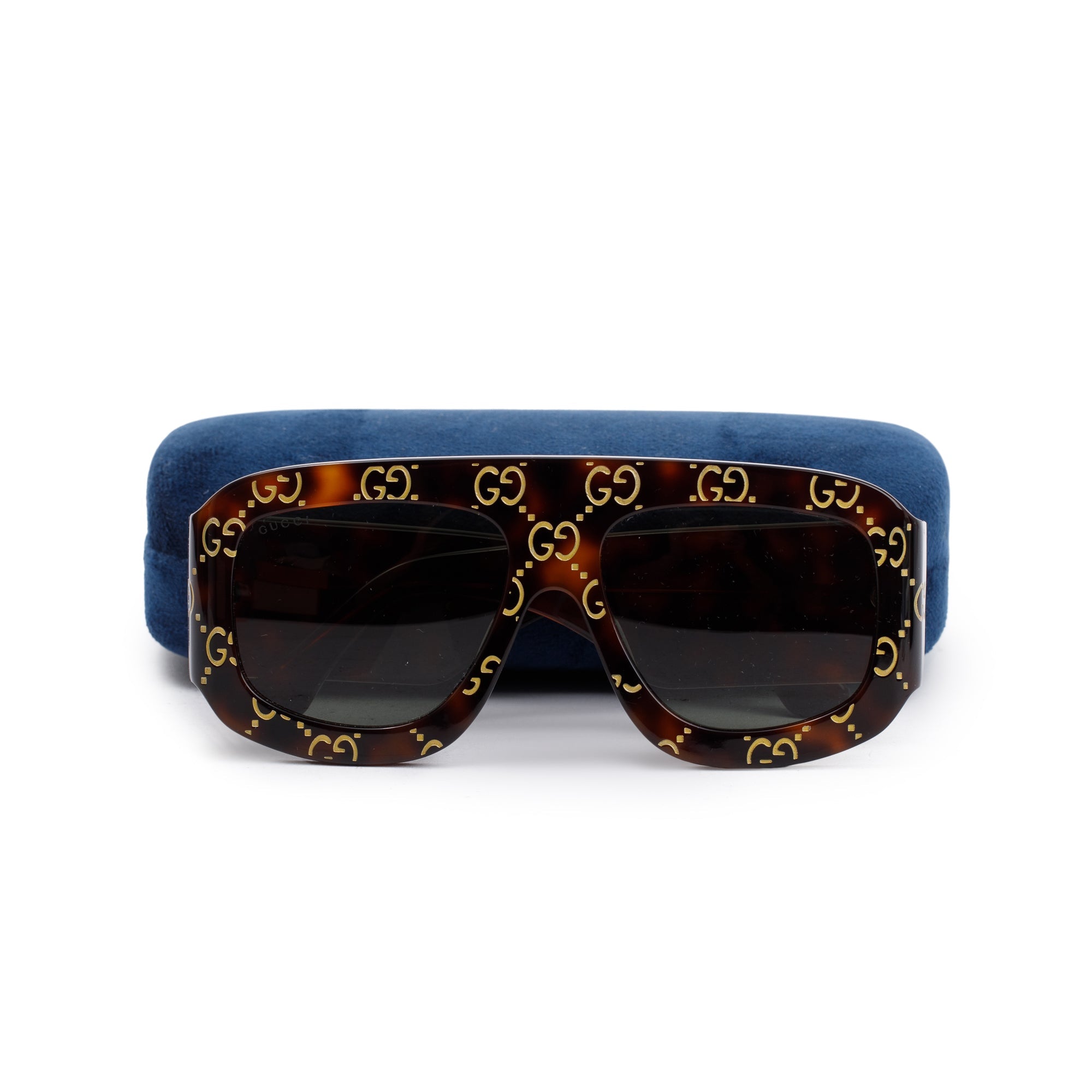 Gucci GG0980S Brown GG Engraved Acetate Oversize Sunglasses w/ Case