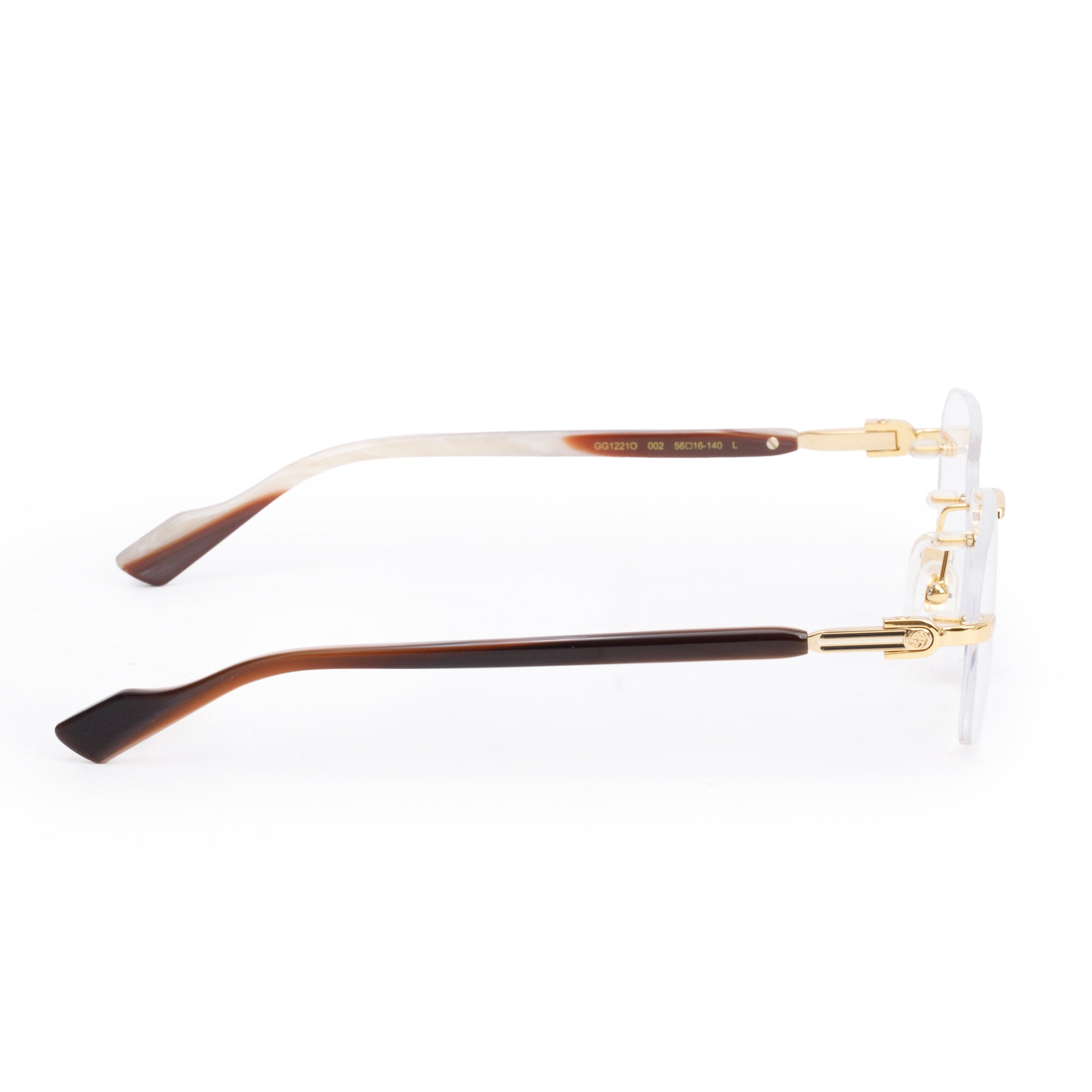 Gucci GG12210 Gold-Tone Metal Brown Acetate Frameless Rectangular Eyeglasses w/ Case