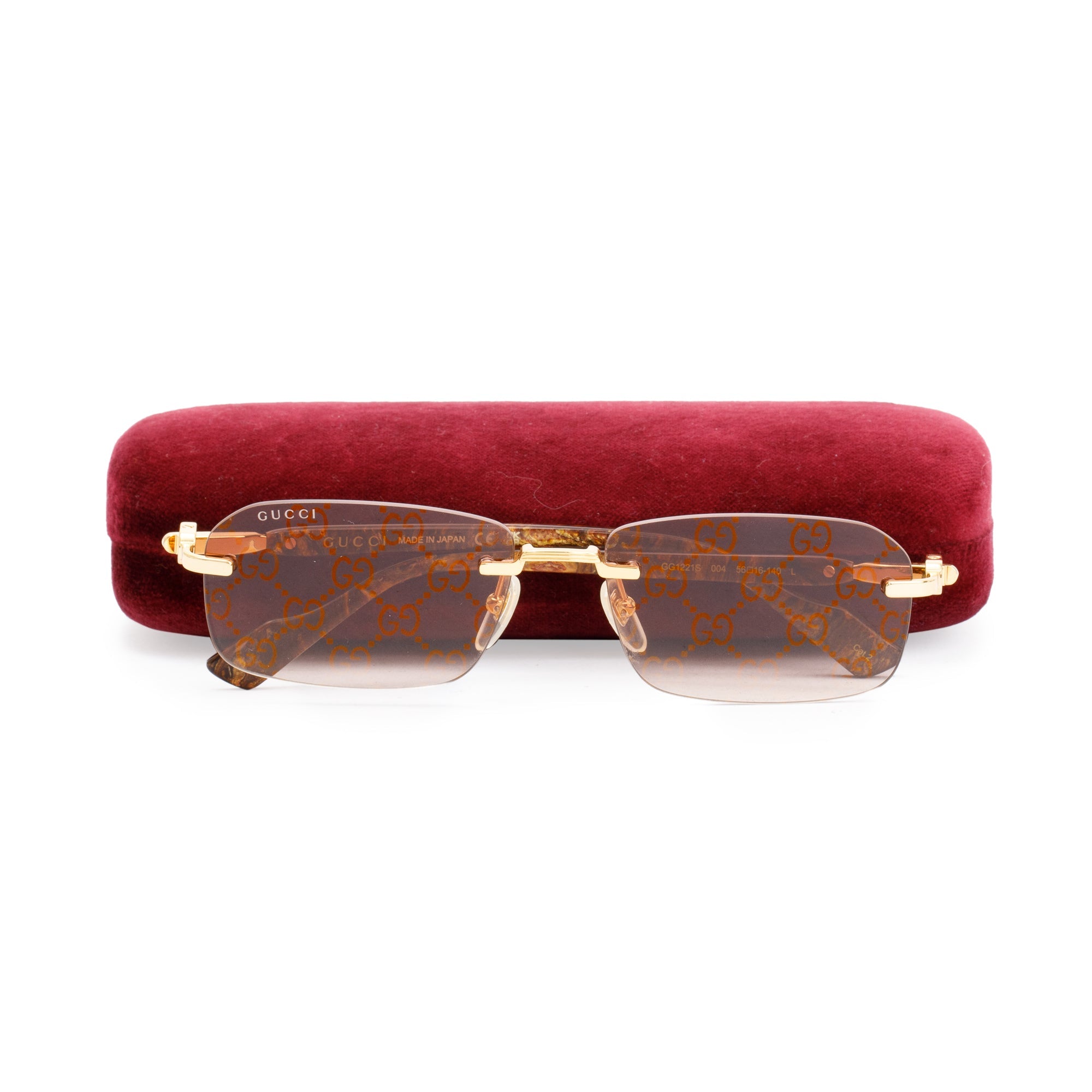 Gucci GG1221S Gold-Tone Red Frame Rectangular Sunglasses w/ Case