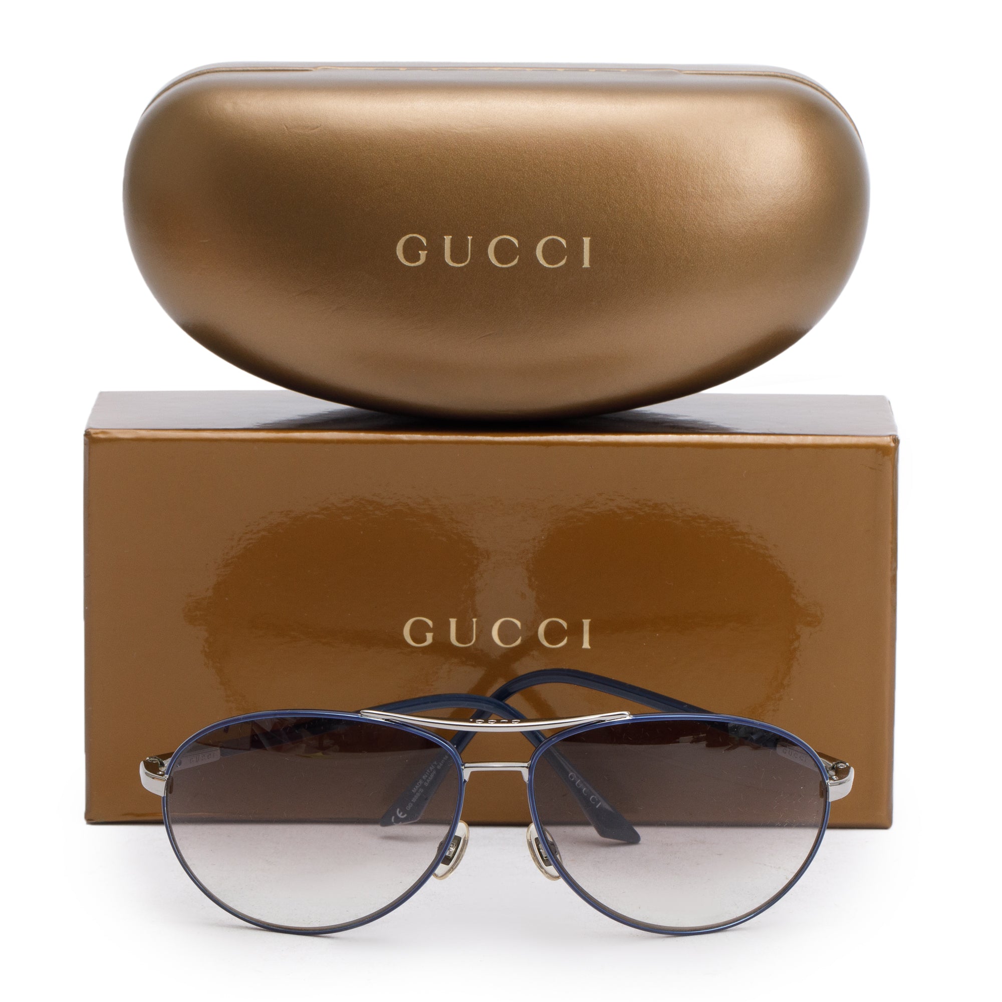 Gucci GG1889/S Navy Metal Frame Aviator Sunglasses w/ Box & Case