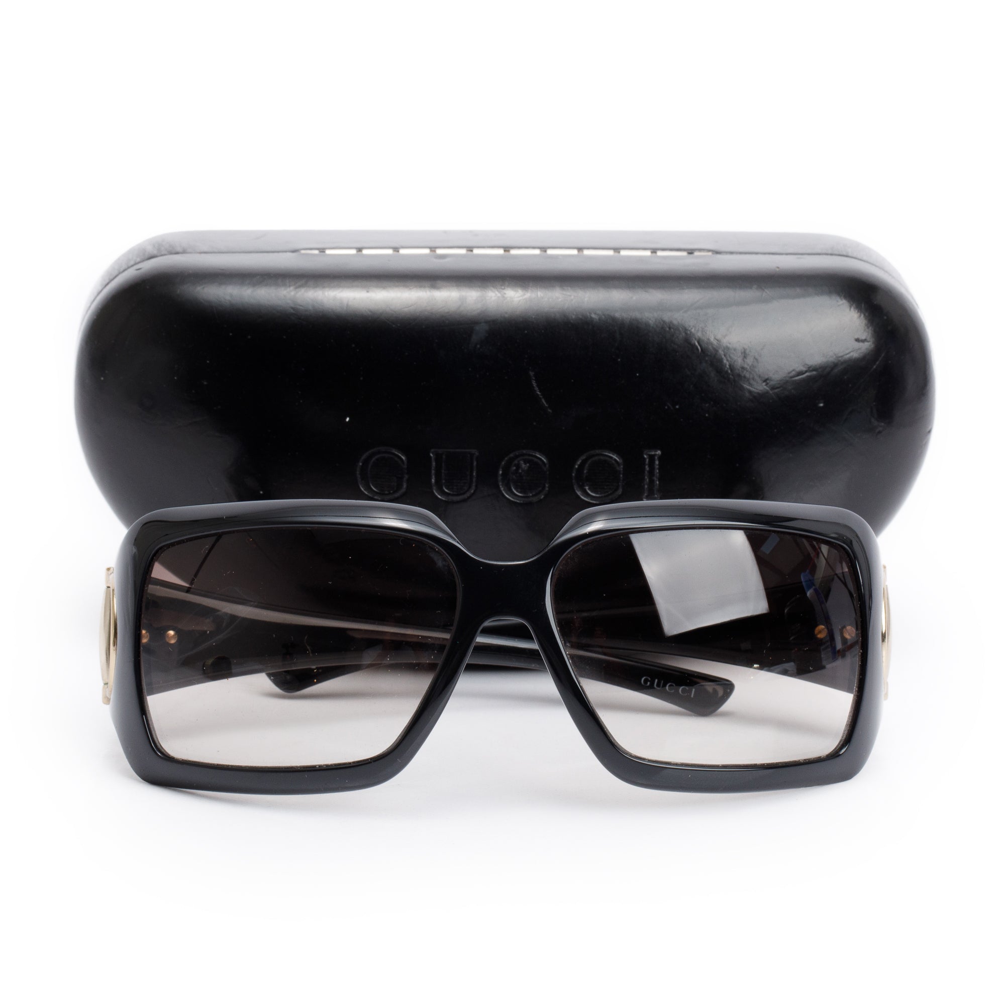 Gucci GG2562/S Black Acetate Horsebit Accent Square Sunglasses w/ Case