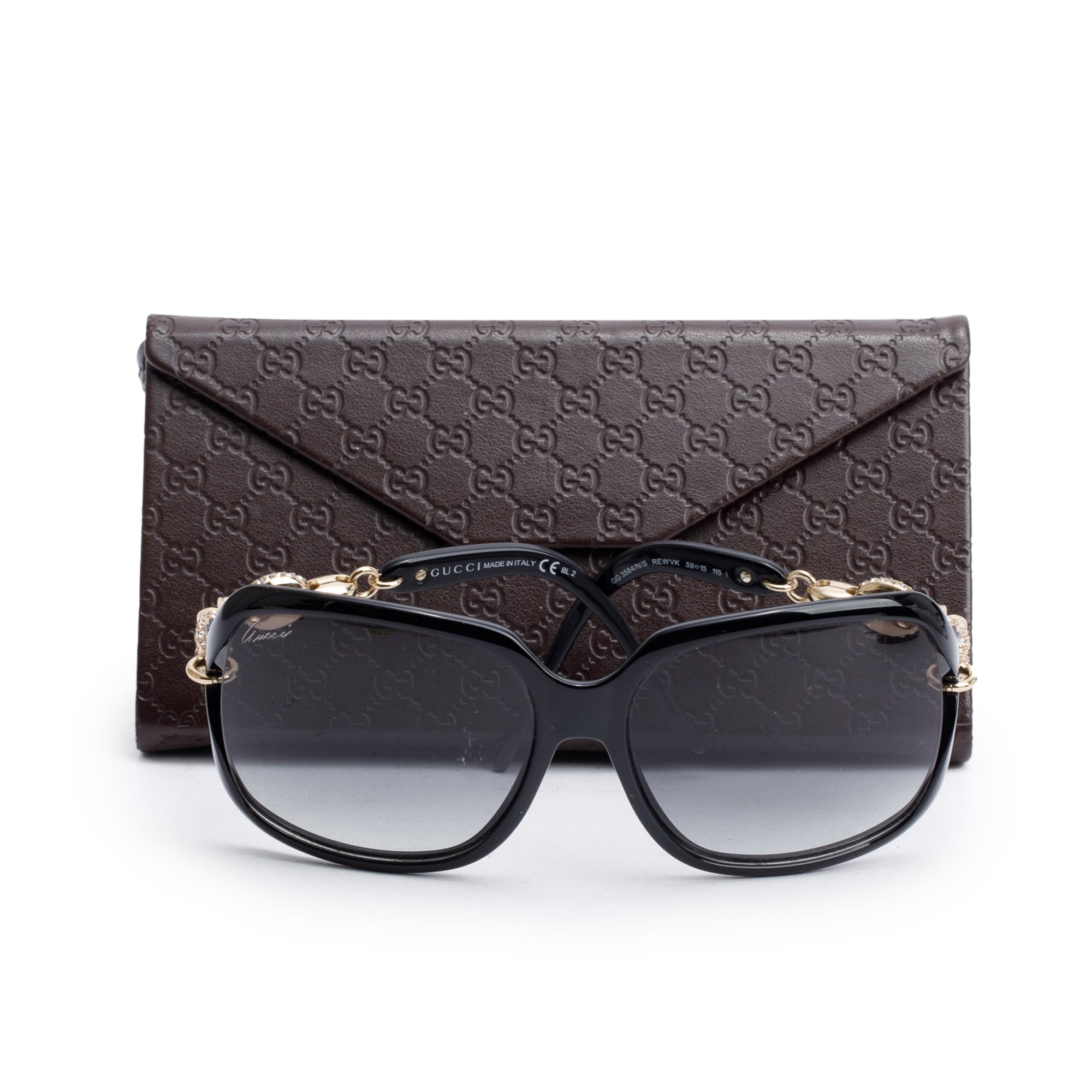 Gucci GG3584/N/S Black Acetate Crystal Marina Chai Accent Oversize Square Sunglasses w/ Case