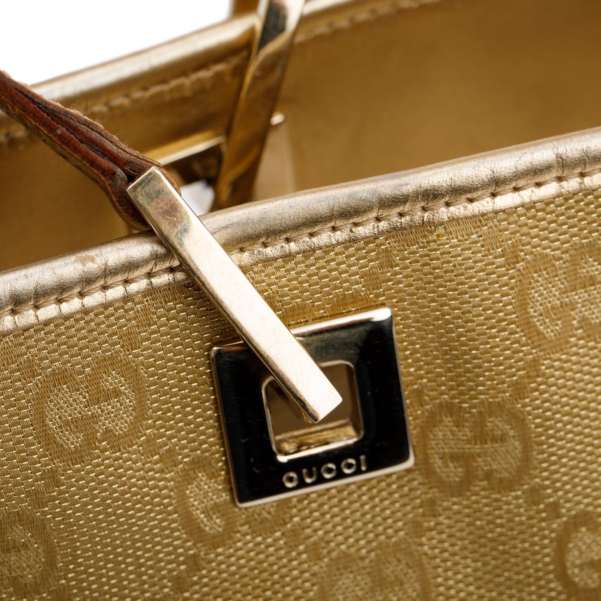 Gucci Gold GG Canvas Small Bucket Tote