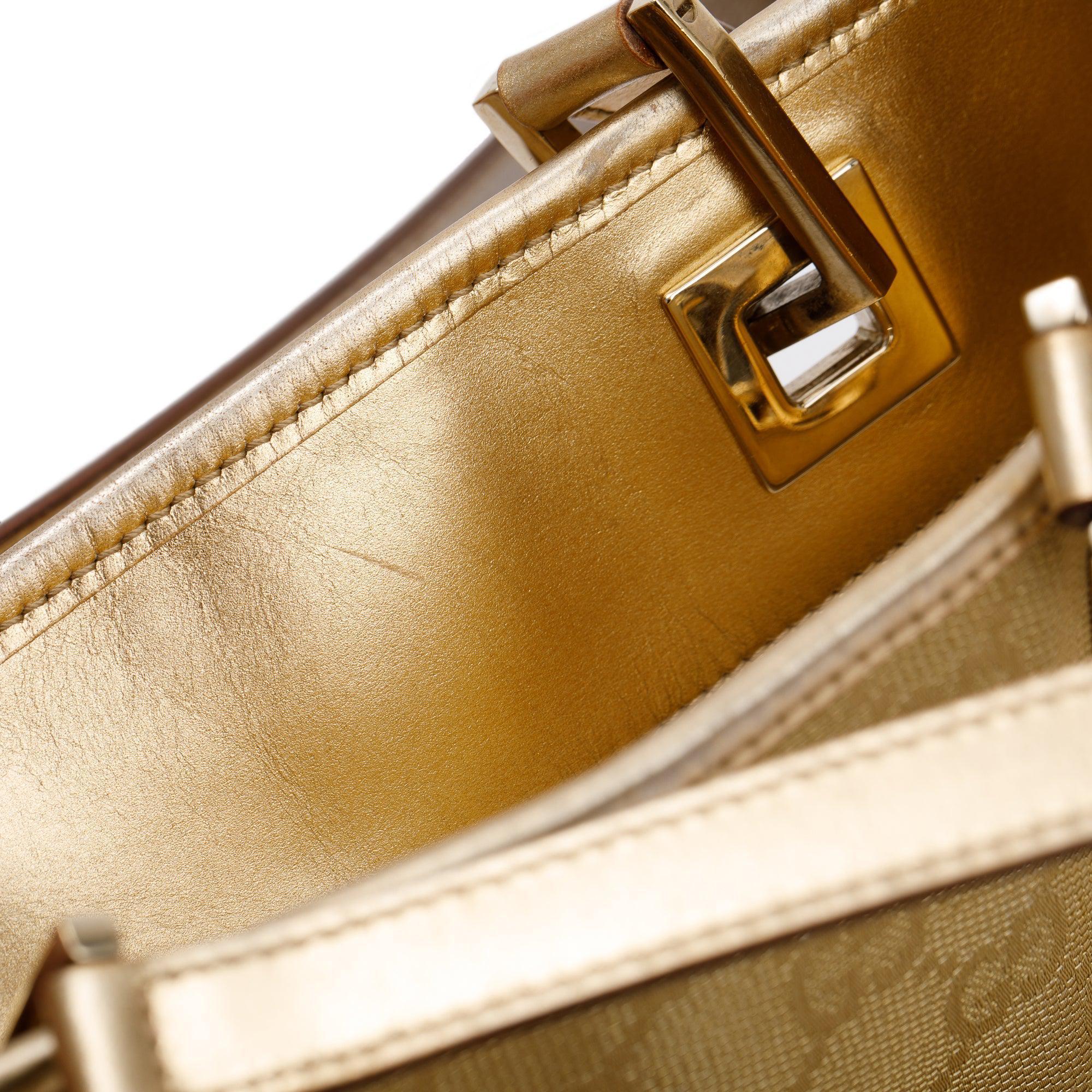 Gucci Gold GG Canvas Small Bucket Tote