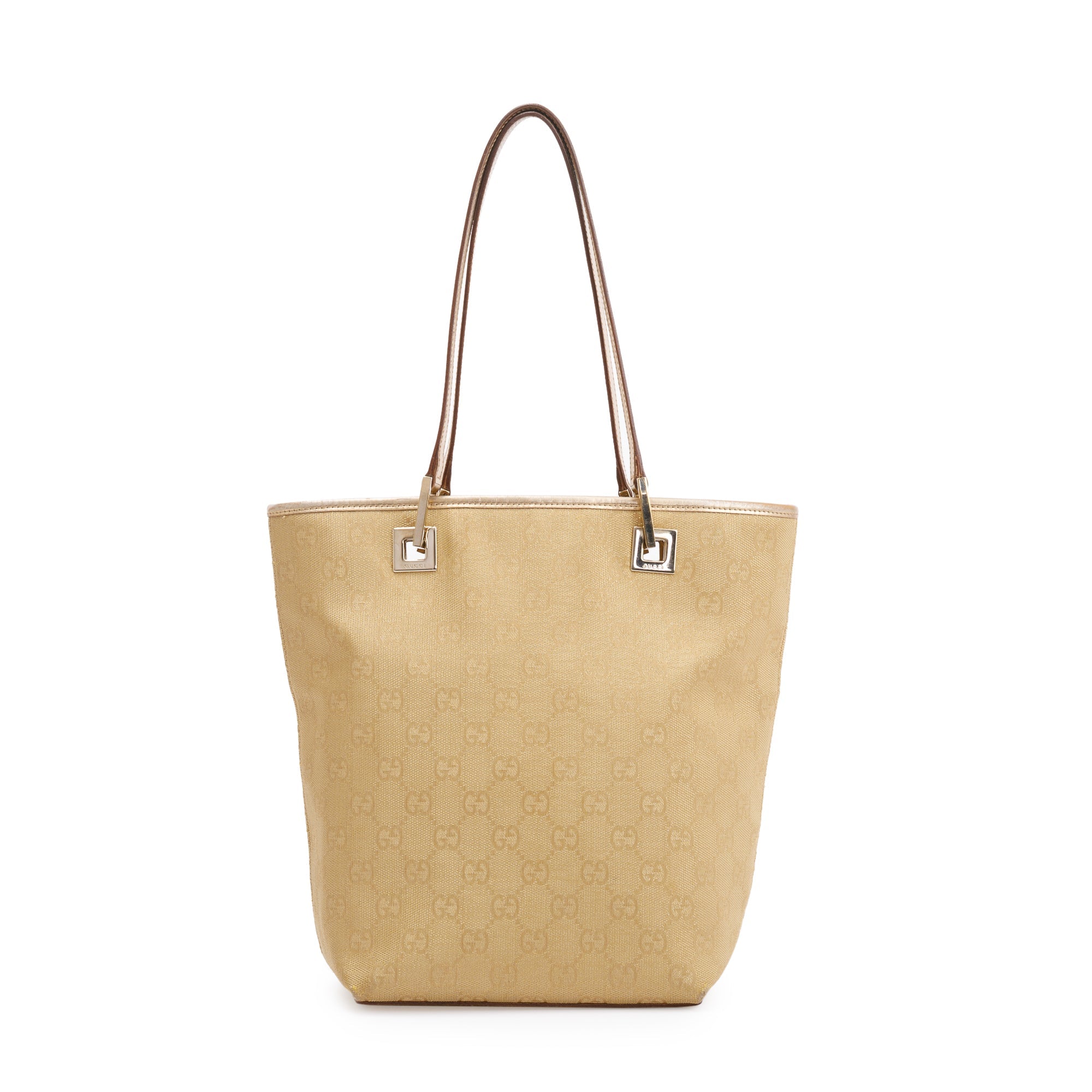 Gucci Gold GG Canvas Small Bucket Tote