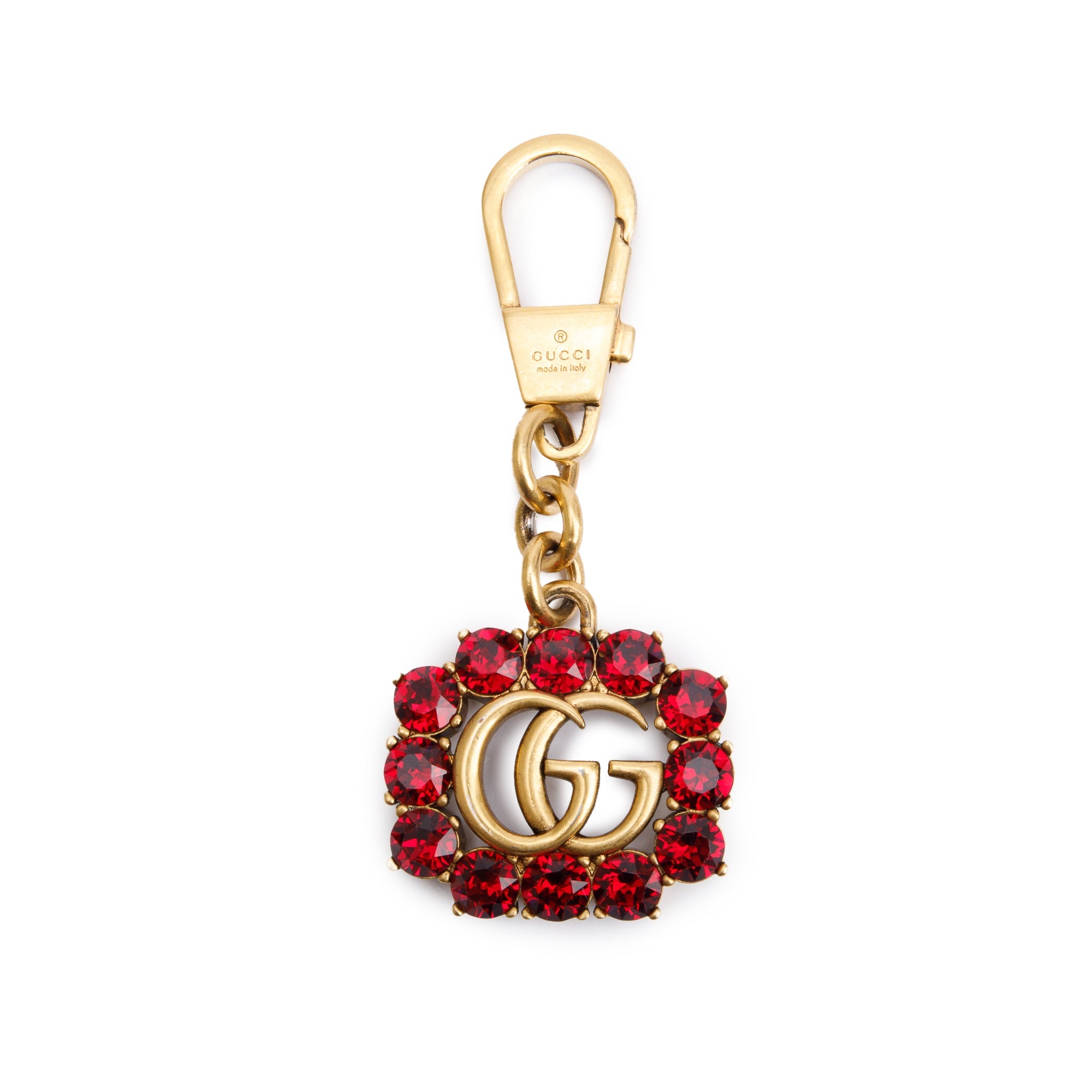 Gucci Gold Plated Crystal Double G Key Chain