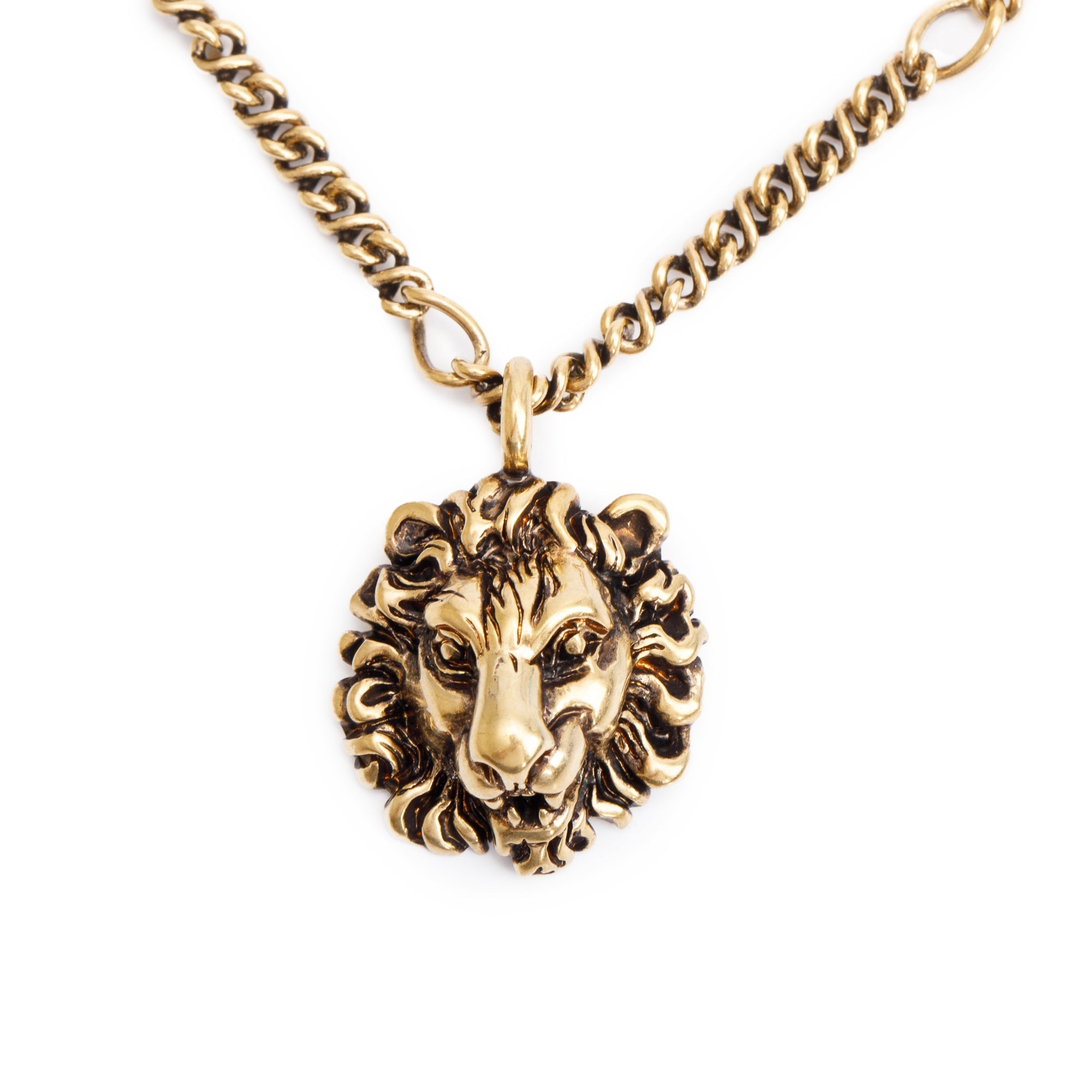 Gucci Gold-Plated Metal Lion Head Pendant Necklace