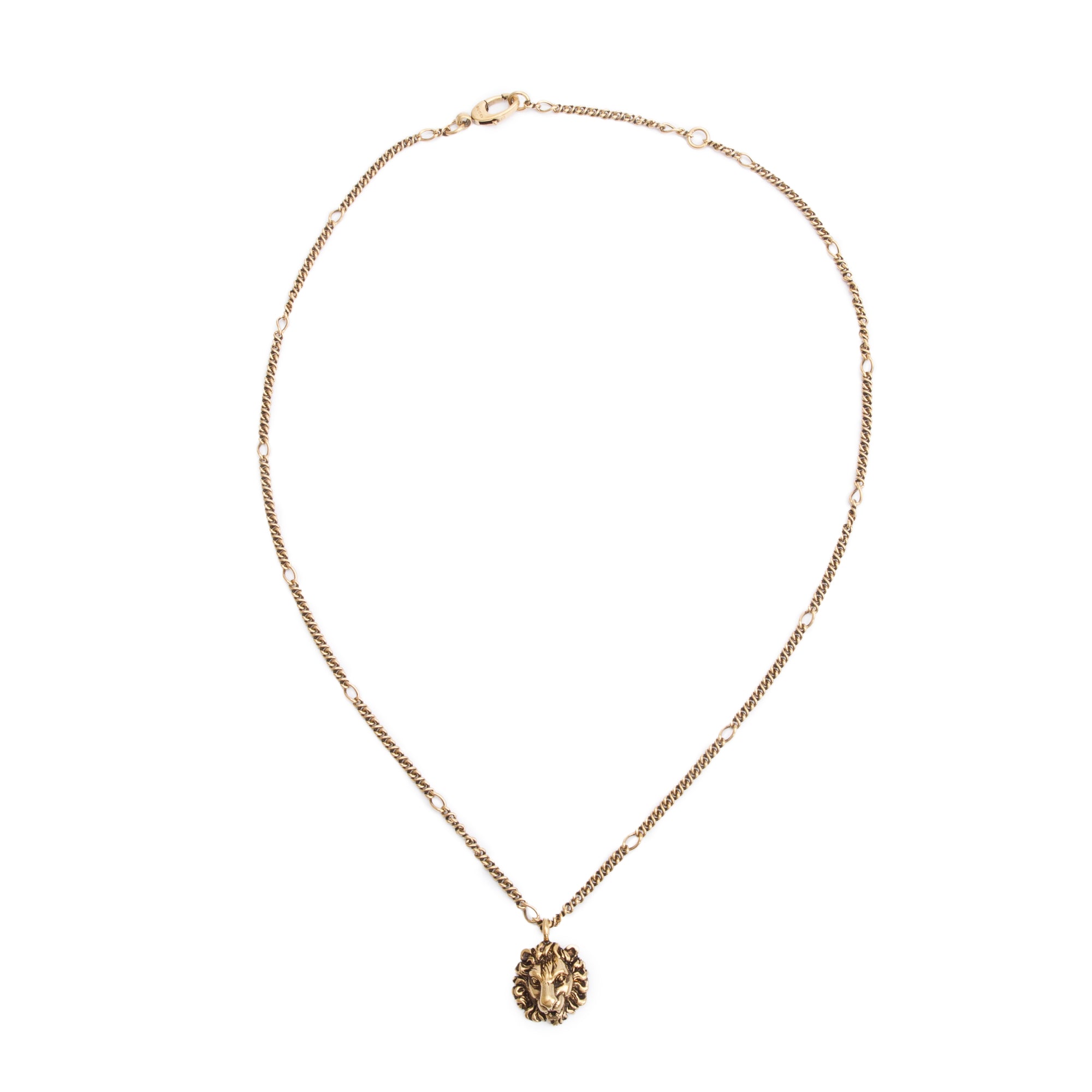 Gucci Gold-Plated Metal Lion Head Pendant Necklace