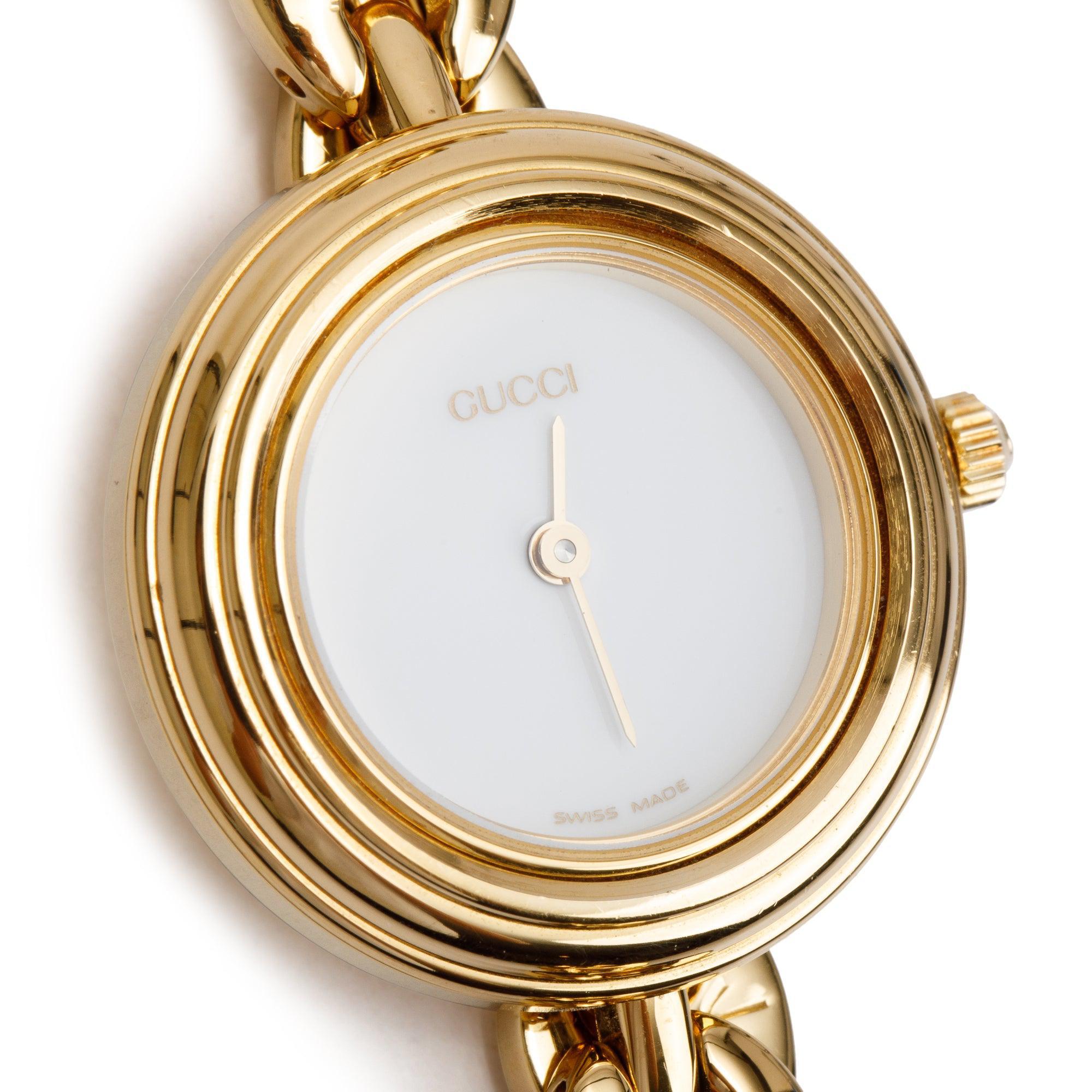 Gucci Gold Plated Stainless Steel 1100 Series 26MM Watch w 5 Multicolour Interchangeable Bezels