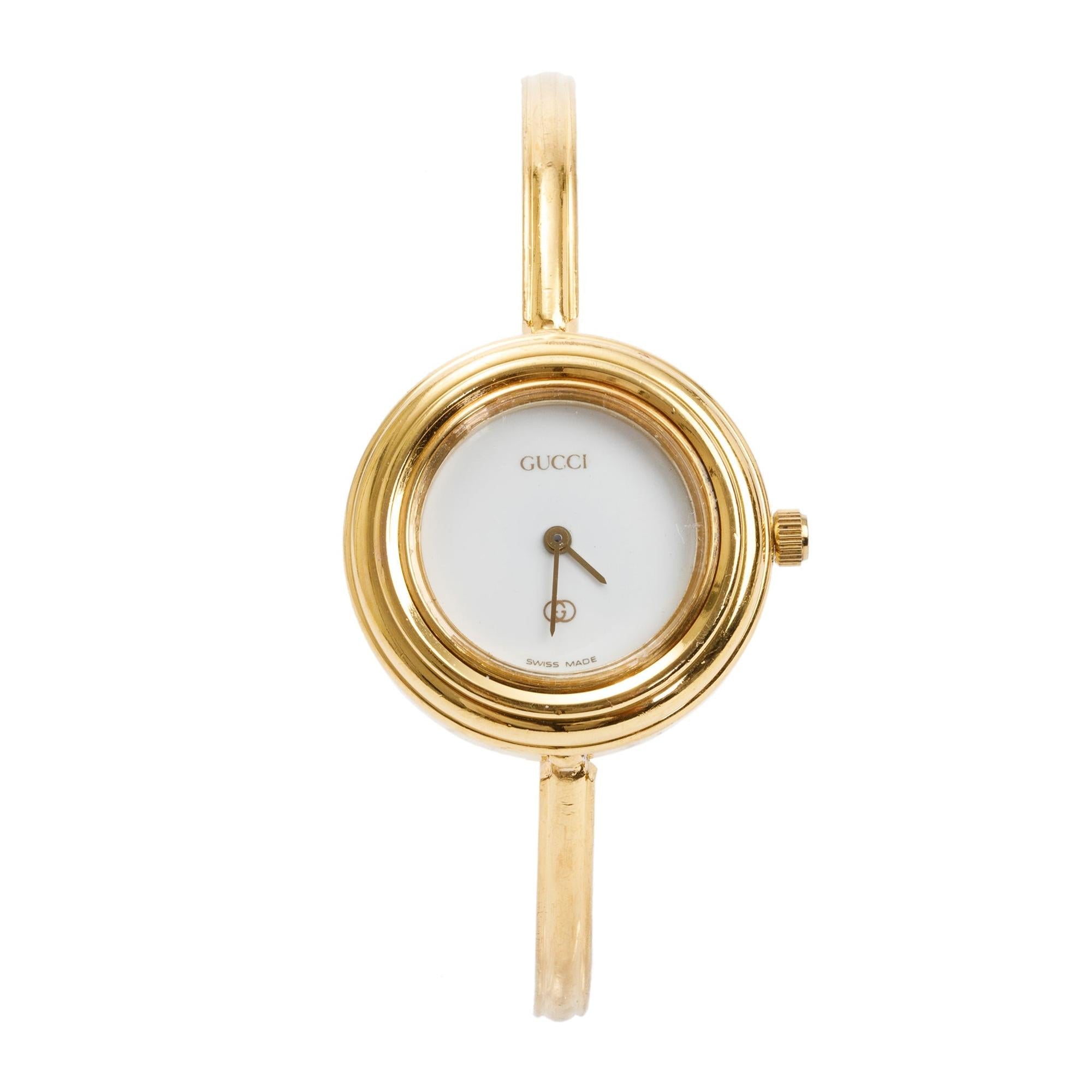 Gucci Gold Plated Stainless Steel 1100 Series 26MM Watch w/ 9 Multicolour Interchangeable Bezels