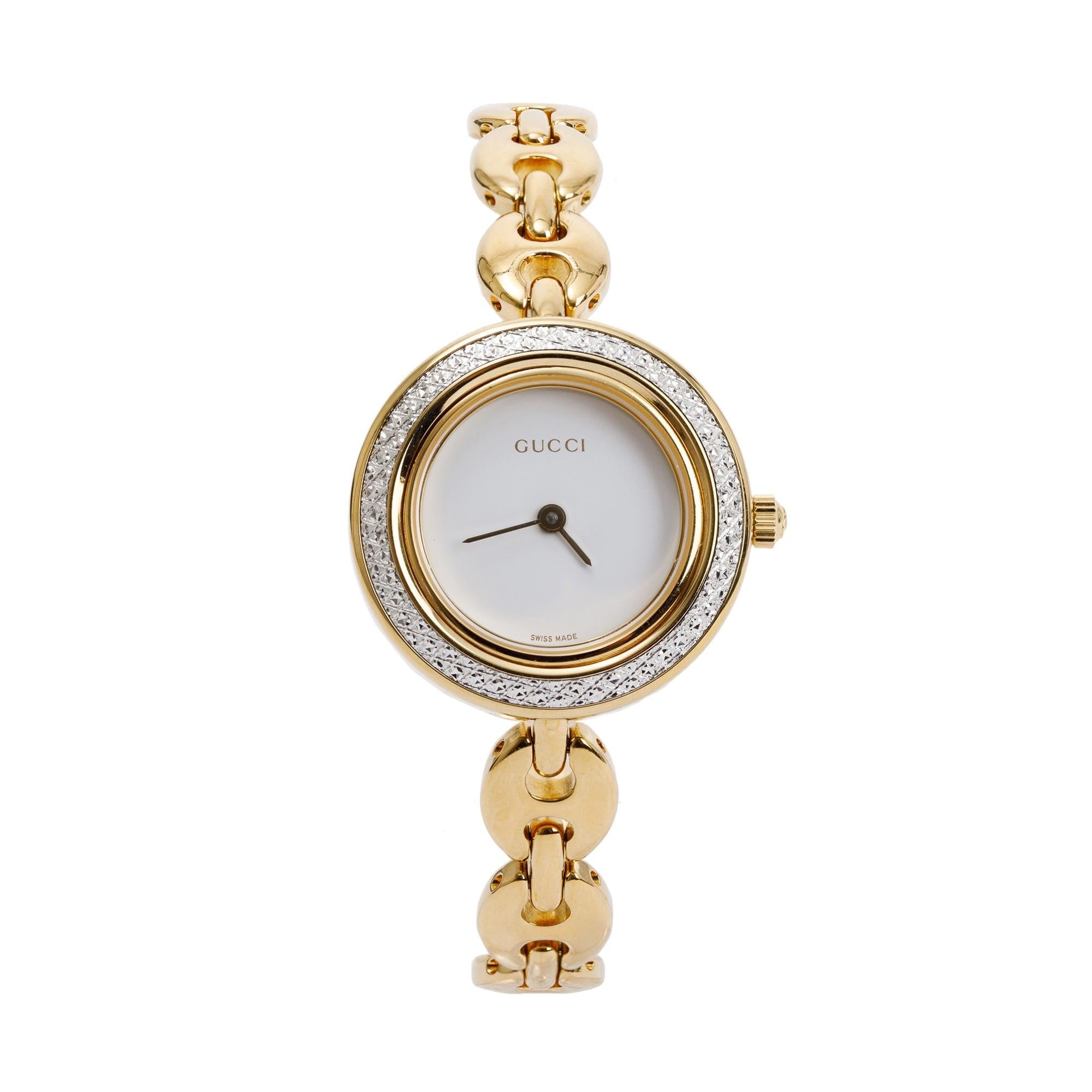 Gucci Gold Plated Stainless Steel 1100 Series 26MM Watch w/ Box & 9 Multicolour Interchangeable Bezels