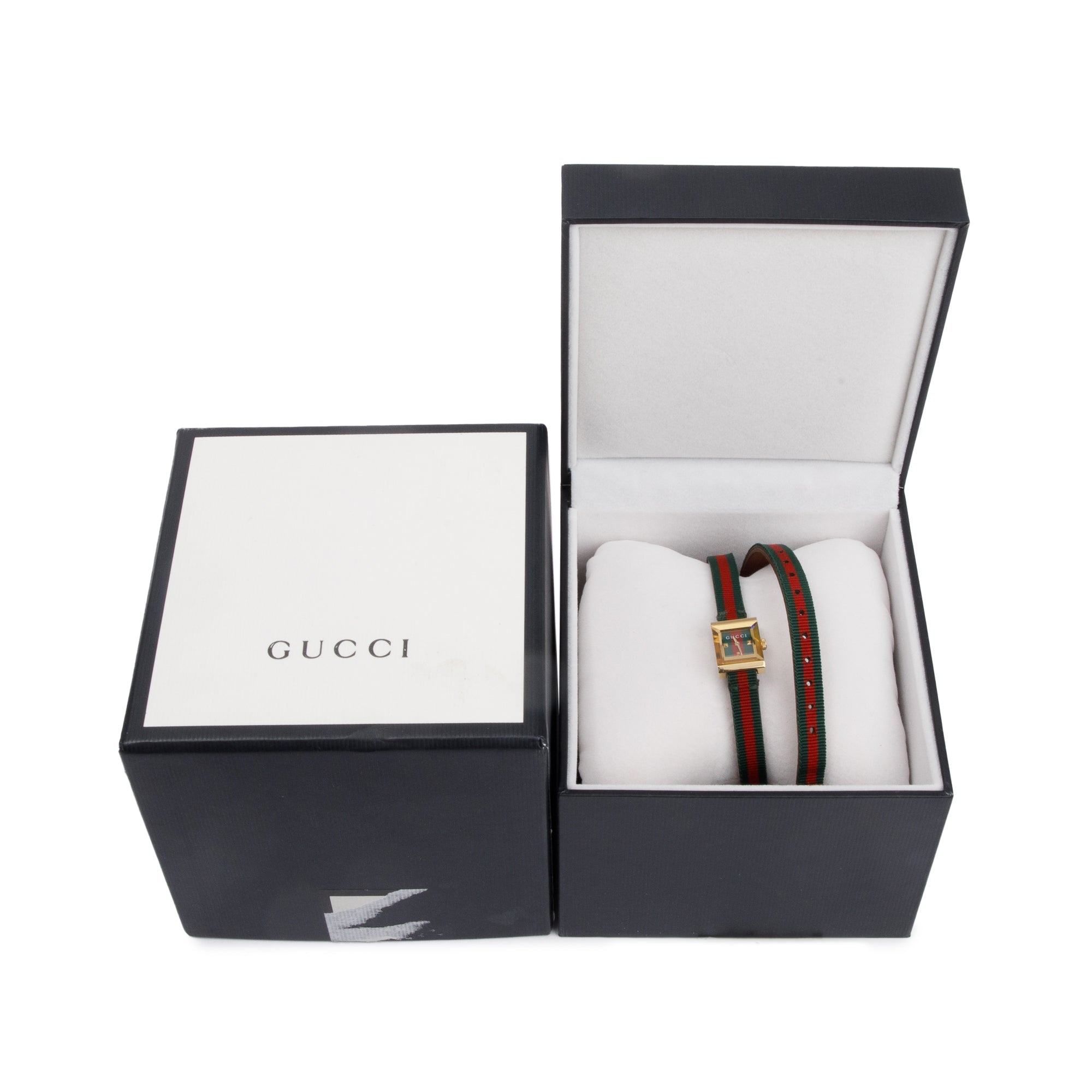 Gucci Gold-Plated Stainless Steel 128.5 G-Frame Web Watch w/ Box