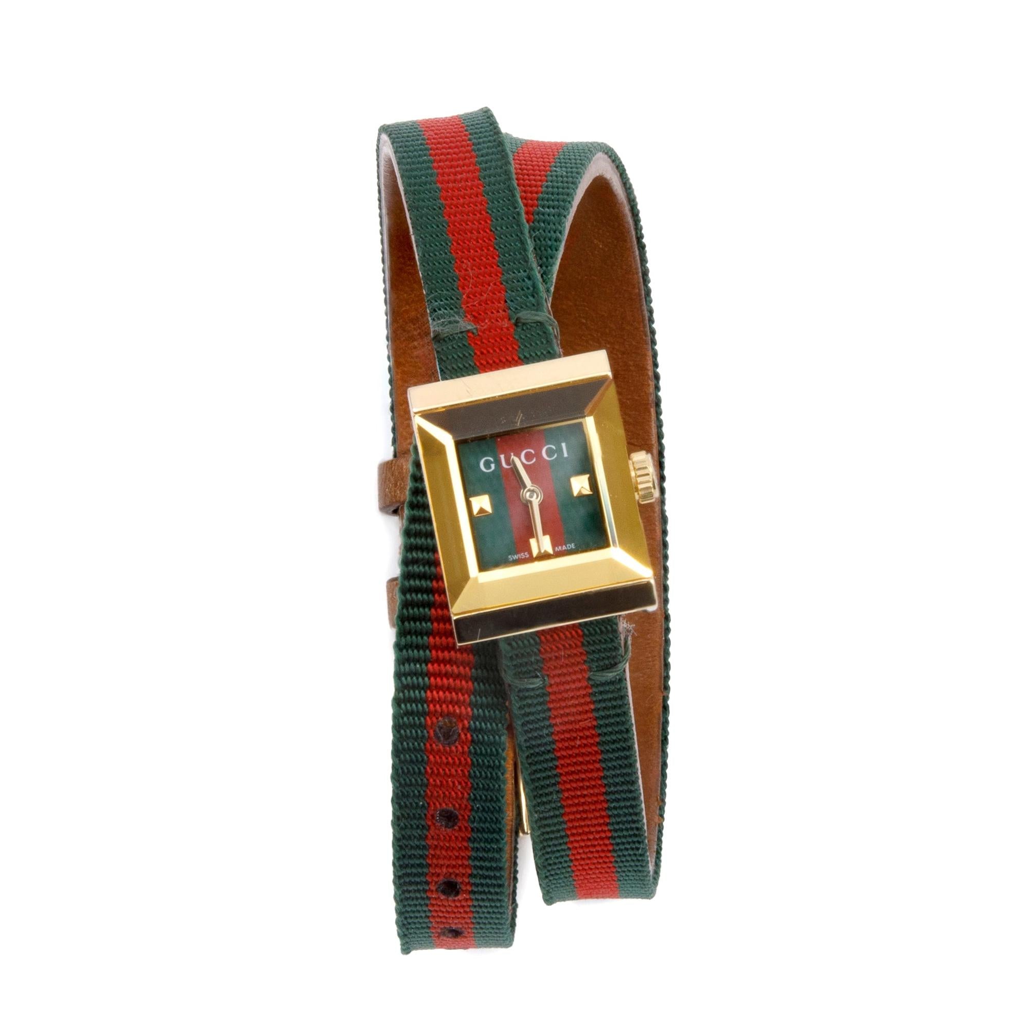 Gucci Gold-Plated Stainless Steel 128.5 G-Frame Web Watch w/ Box