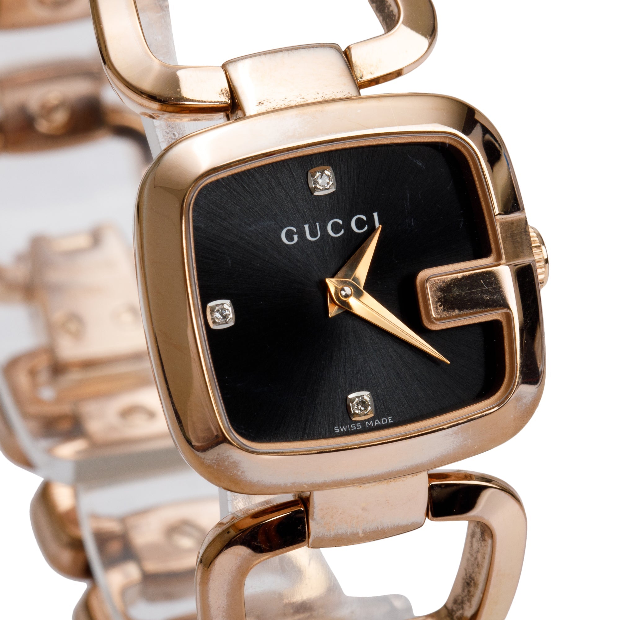 Gucci Gold Plated Stainless Steel G-Gucci Black Diamond Dial Watch w/ Box & Papers