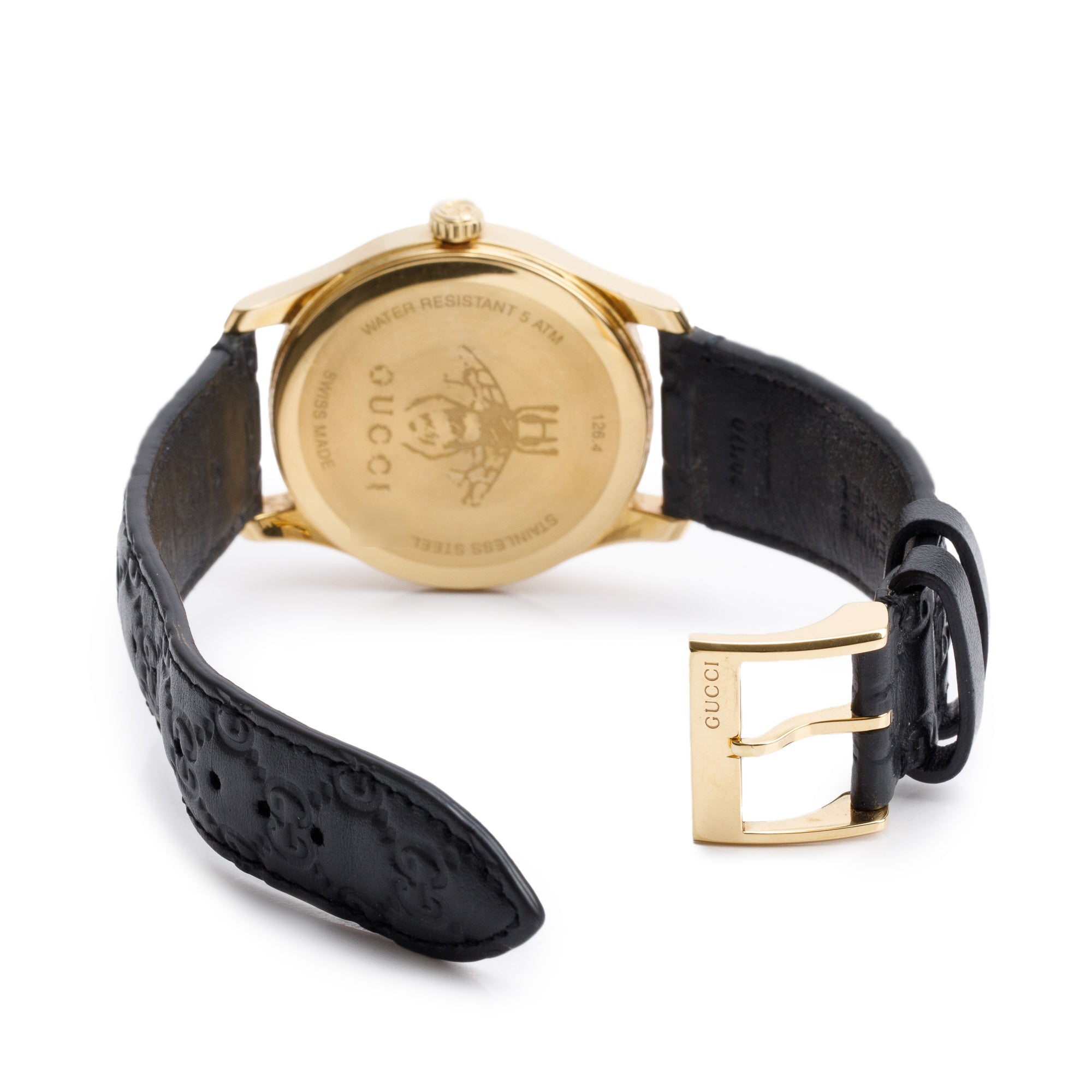 Gucci Gold Plated Stainless Steel G-Timeless 38 MM Black Signature Leather Watch
