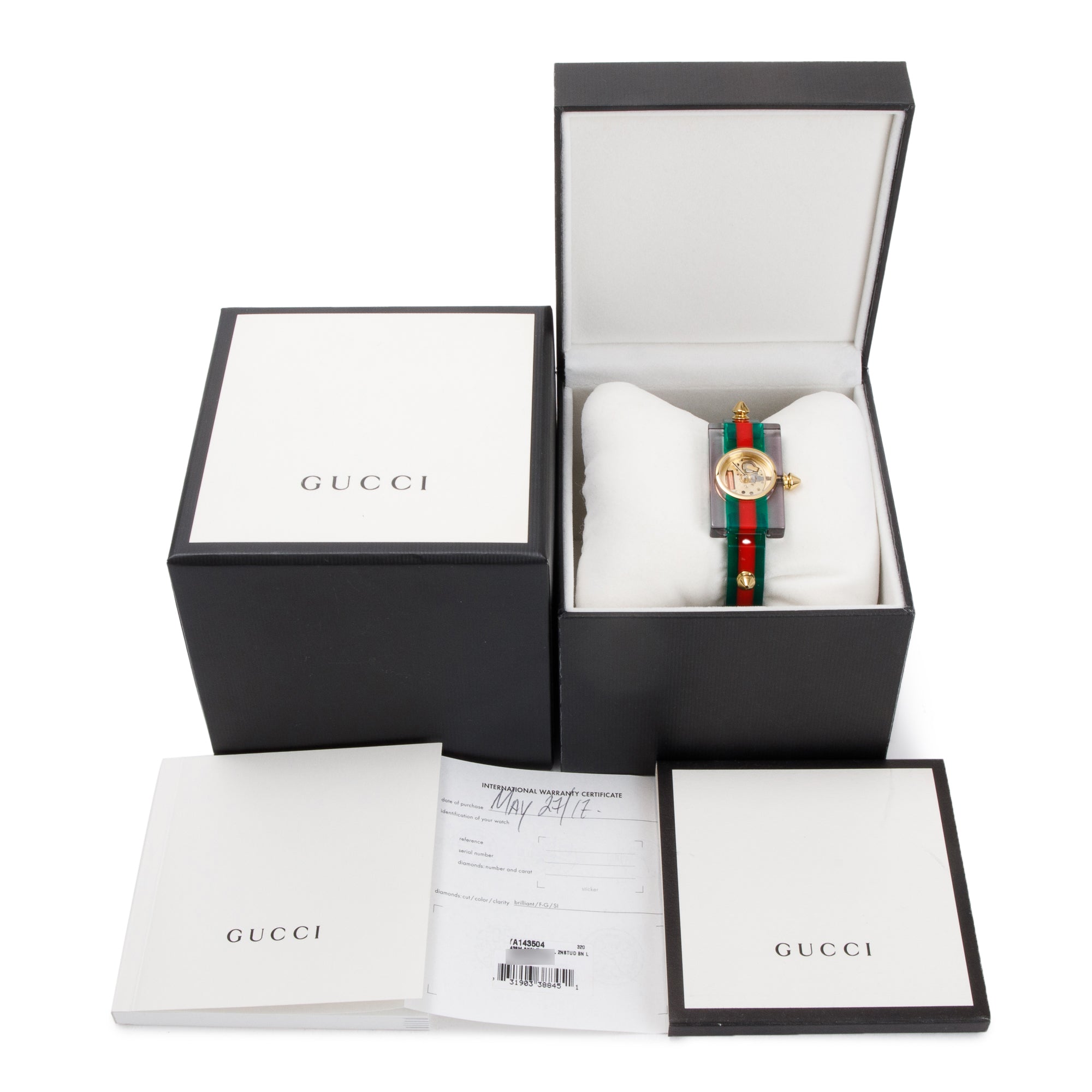 Gucci Gold Plated Stainless Steel Vintage Green & Red Web Watch w/ Box & Papers