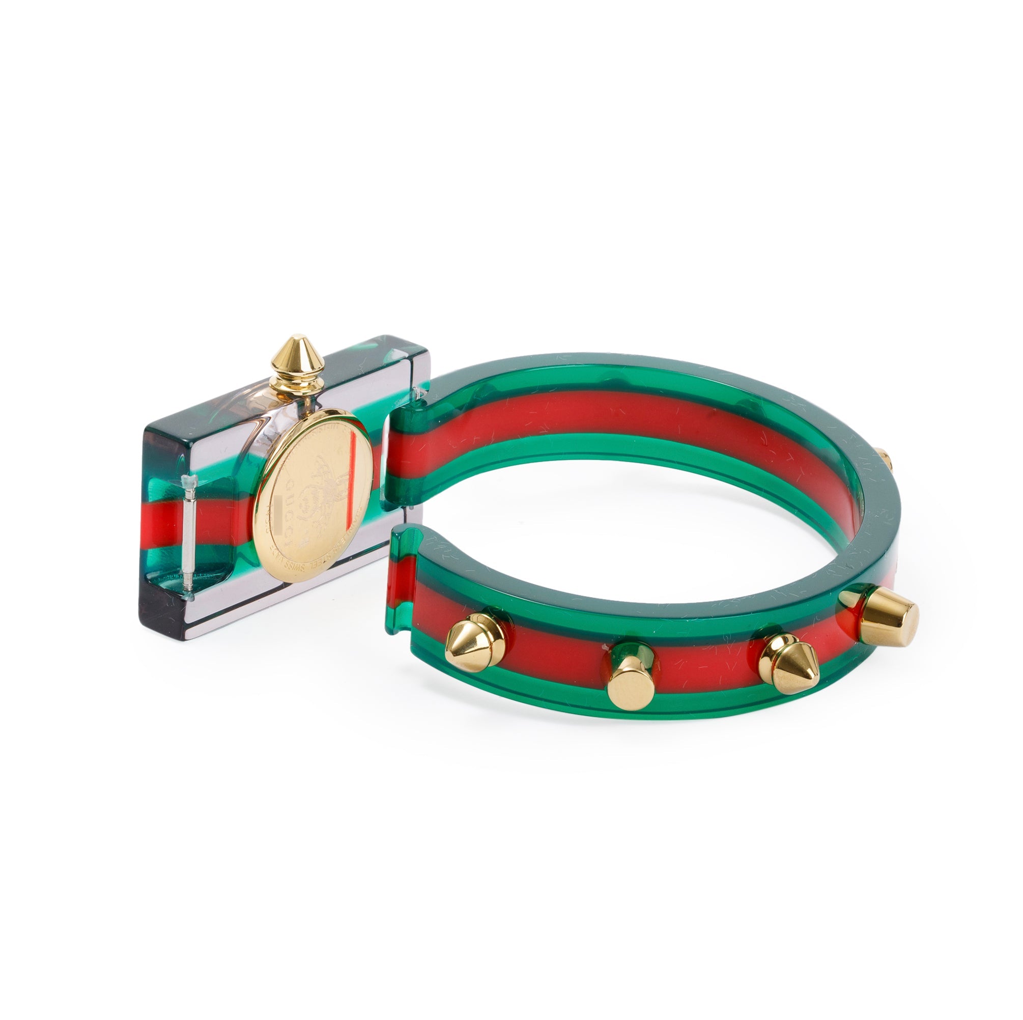 Gucci Gold Plated Stainless Steel Vintage Green & Red Web Watch w/ Box & Papers