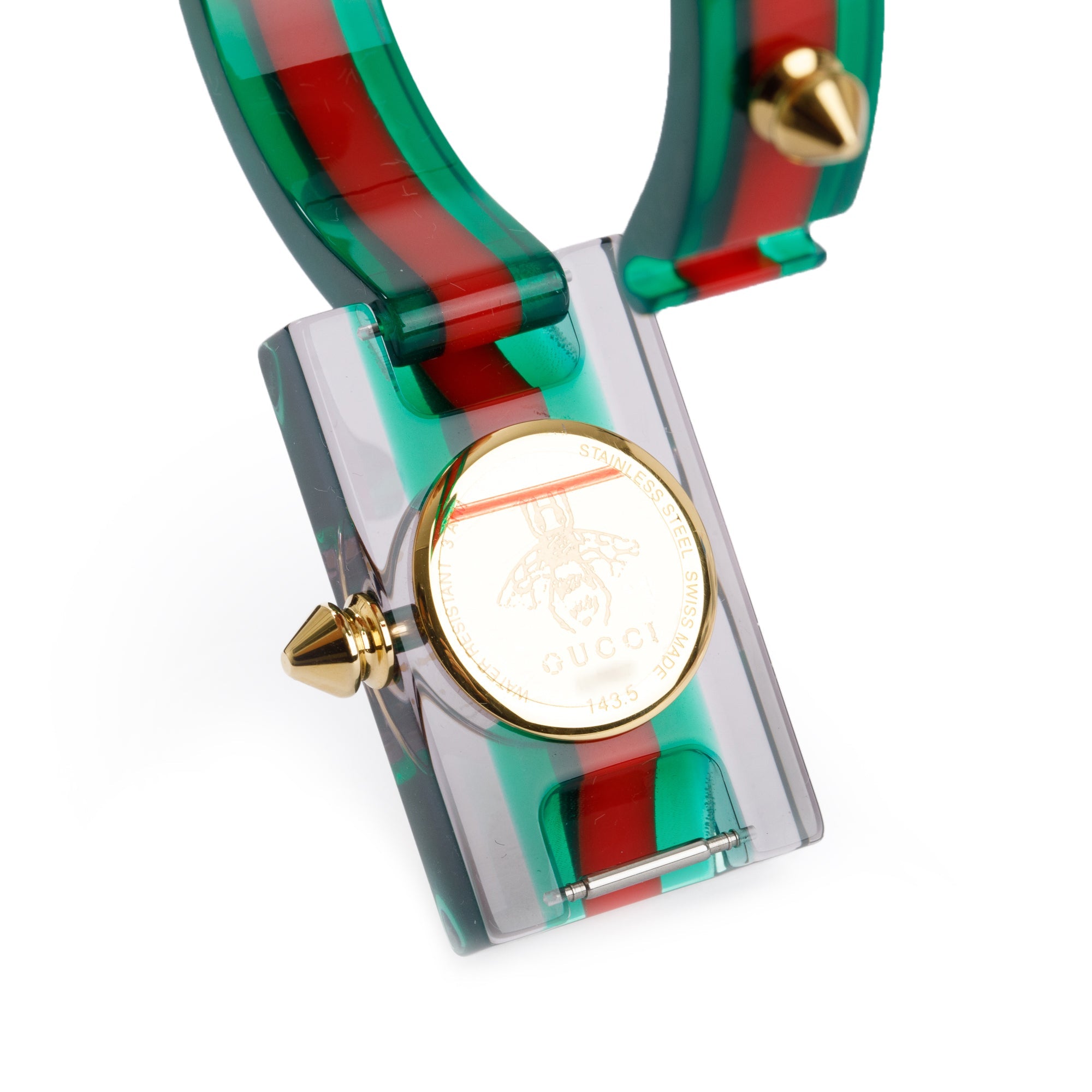 Gucci Gold Plated Stainless Steel Vintage Green & Red Web Watch w/ Box & Papers