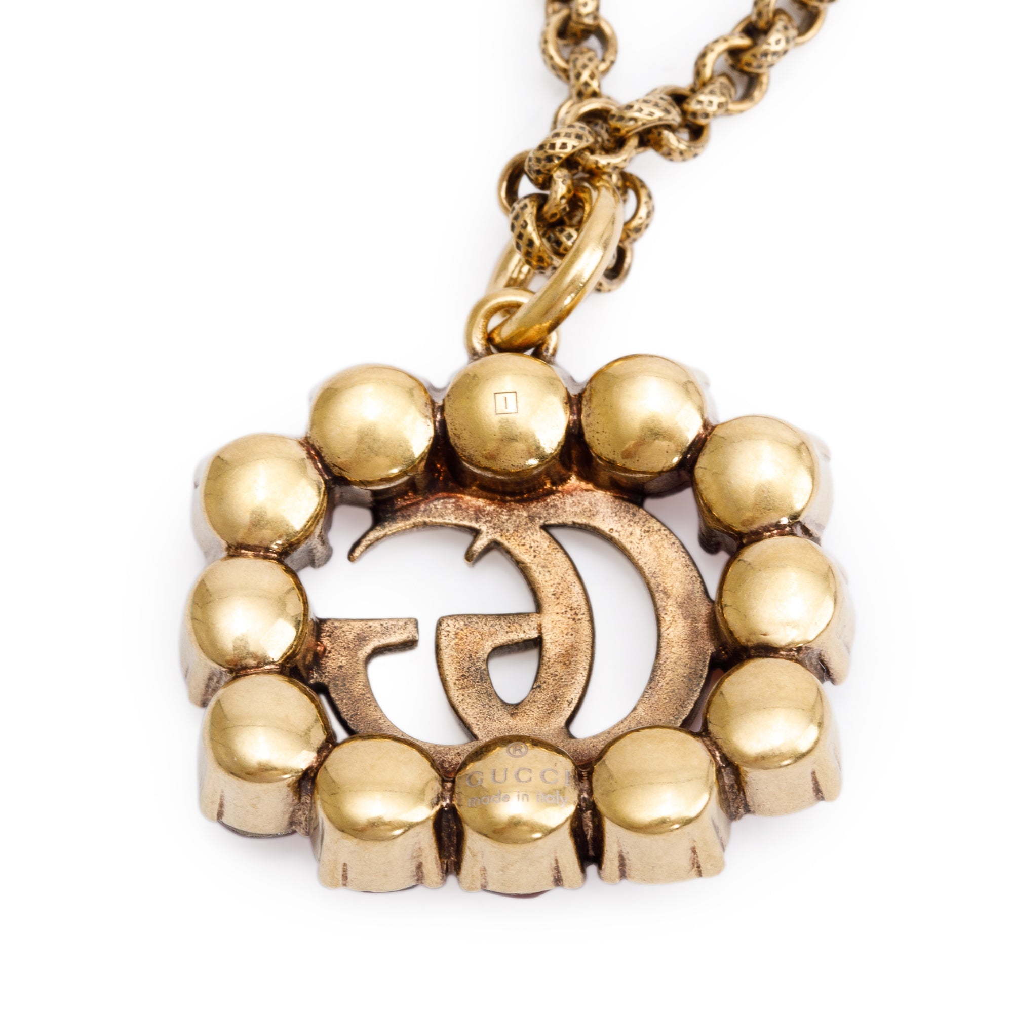 Gucci Gold-Tone Metal Crystal Double G Pendant Necklace w/ Box