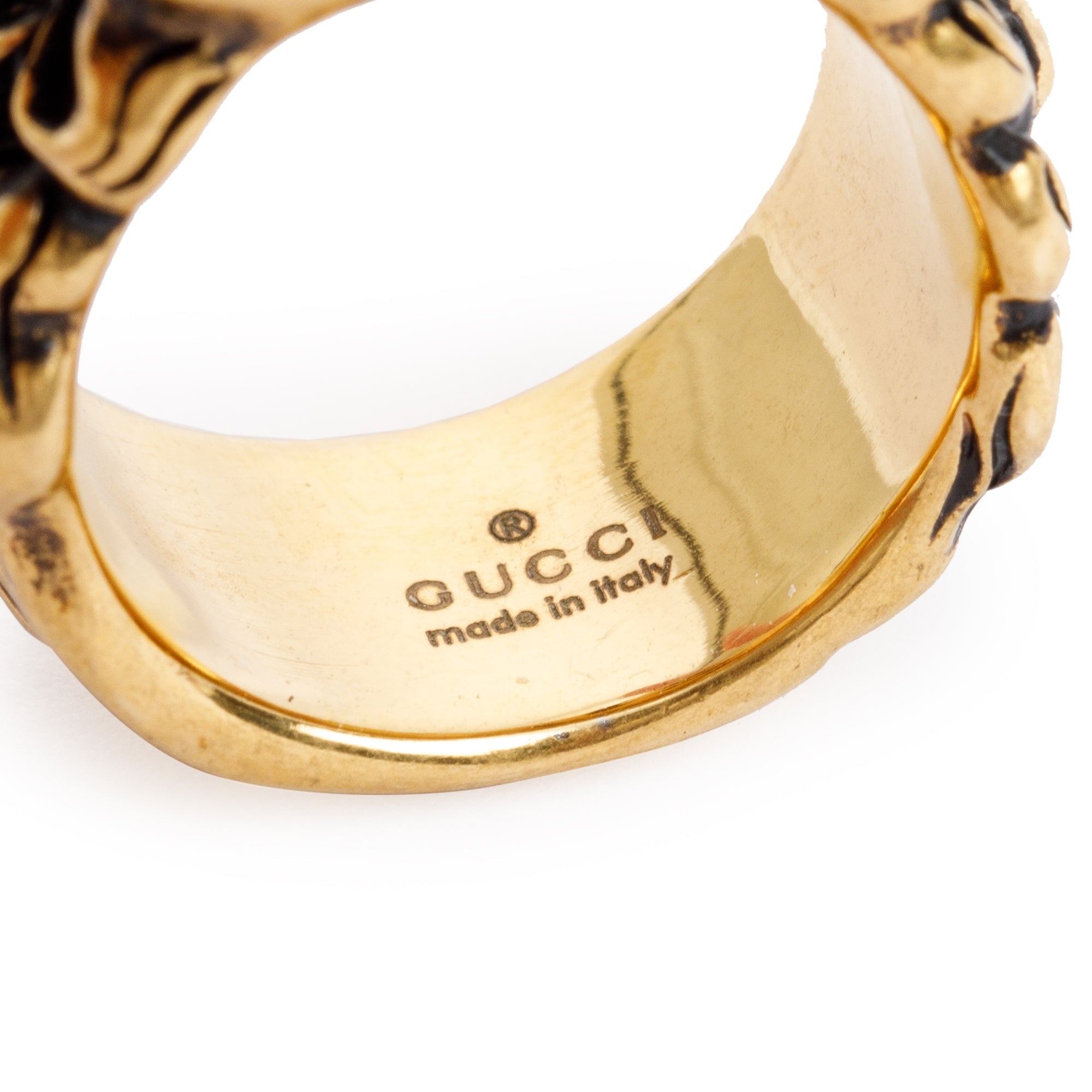 Gucci Gold Tone Metal Faux Pearl Ring, Size 12 6.5