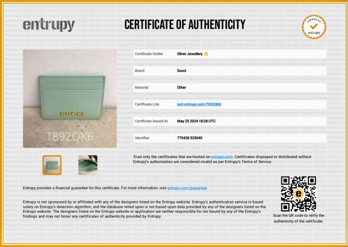 Gucci Green Calfskin Leather Card Case with Gucci Script w/ Box