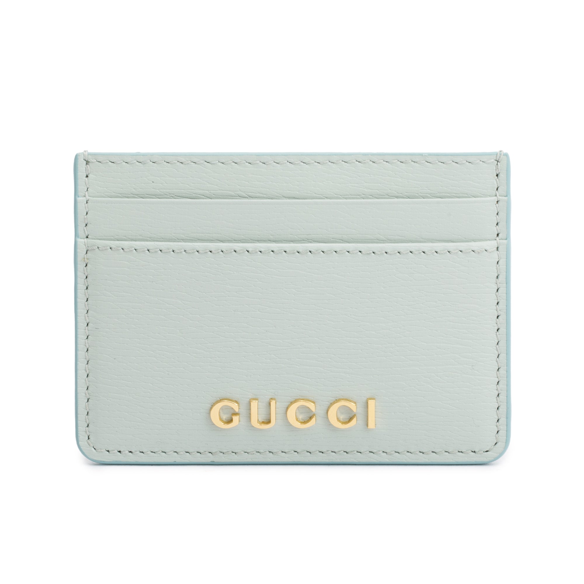 Gucci Green Calfskin Leather Card Case with Gucci Script w/ Box
