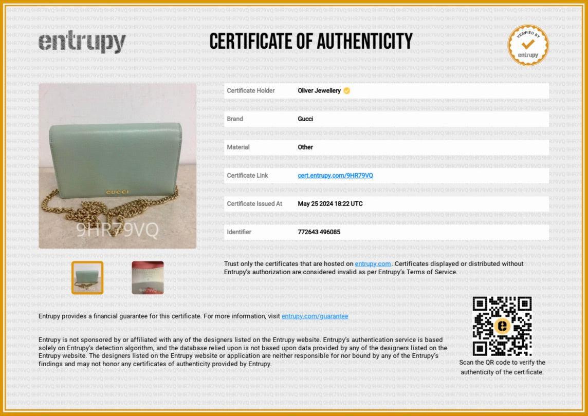 Gucci Green Calfskin Leather Chain Wallet with Gucci Script w/ Box