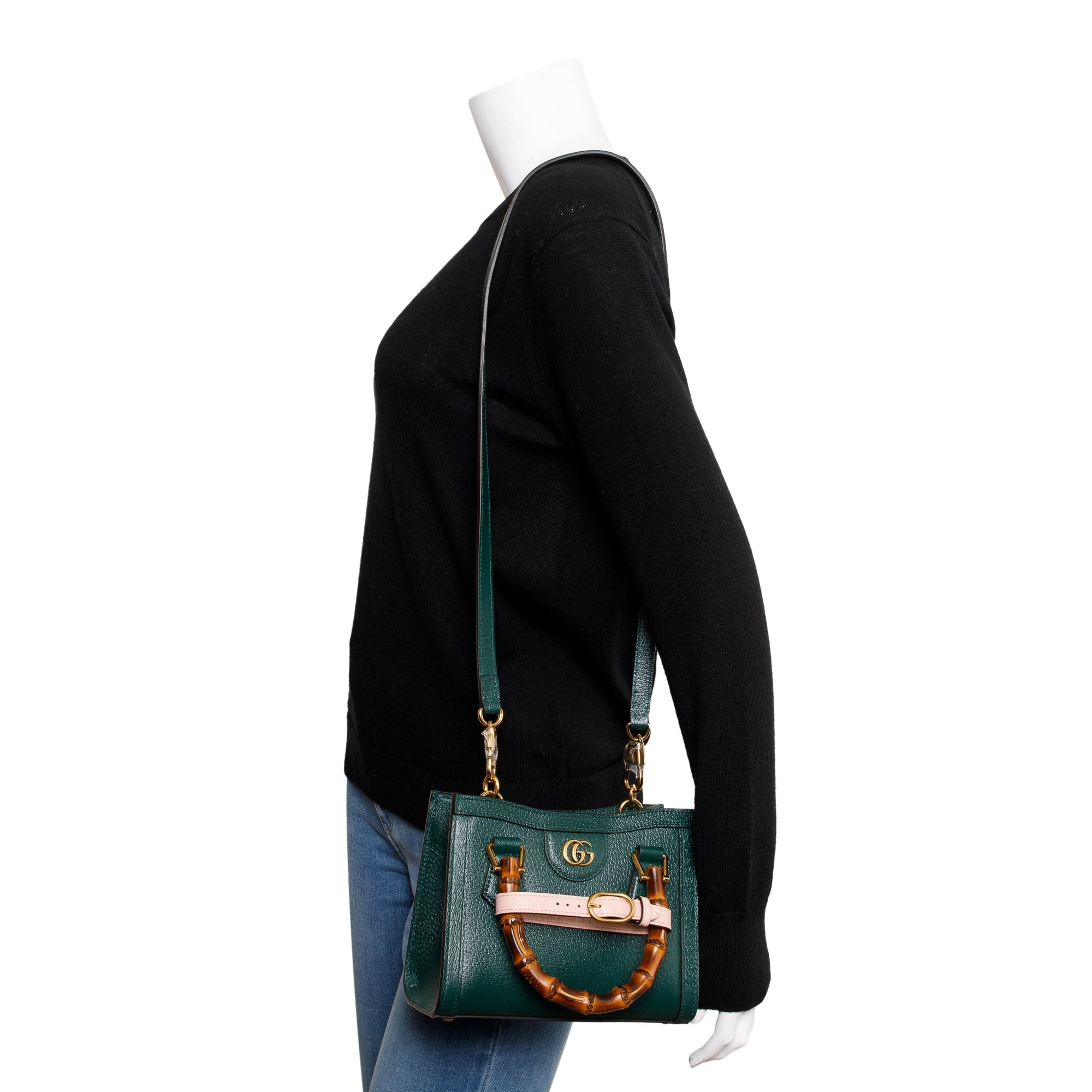 Gucci Green Calfskin Leather Diana Mini Tote Bag w/ Straps