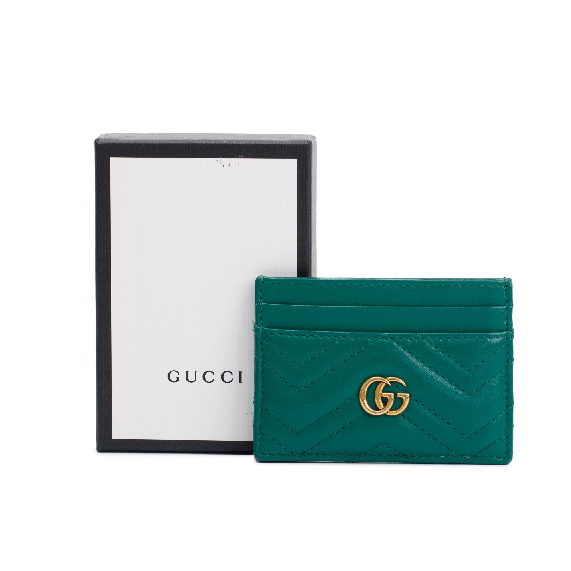 Gucci Green Calfskin Leather GG Marmont Card Holder w/ Box