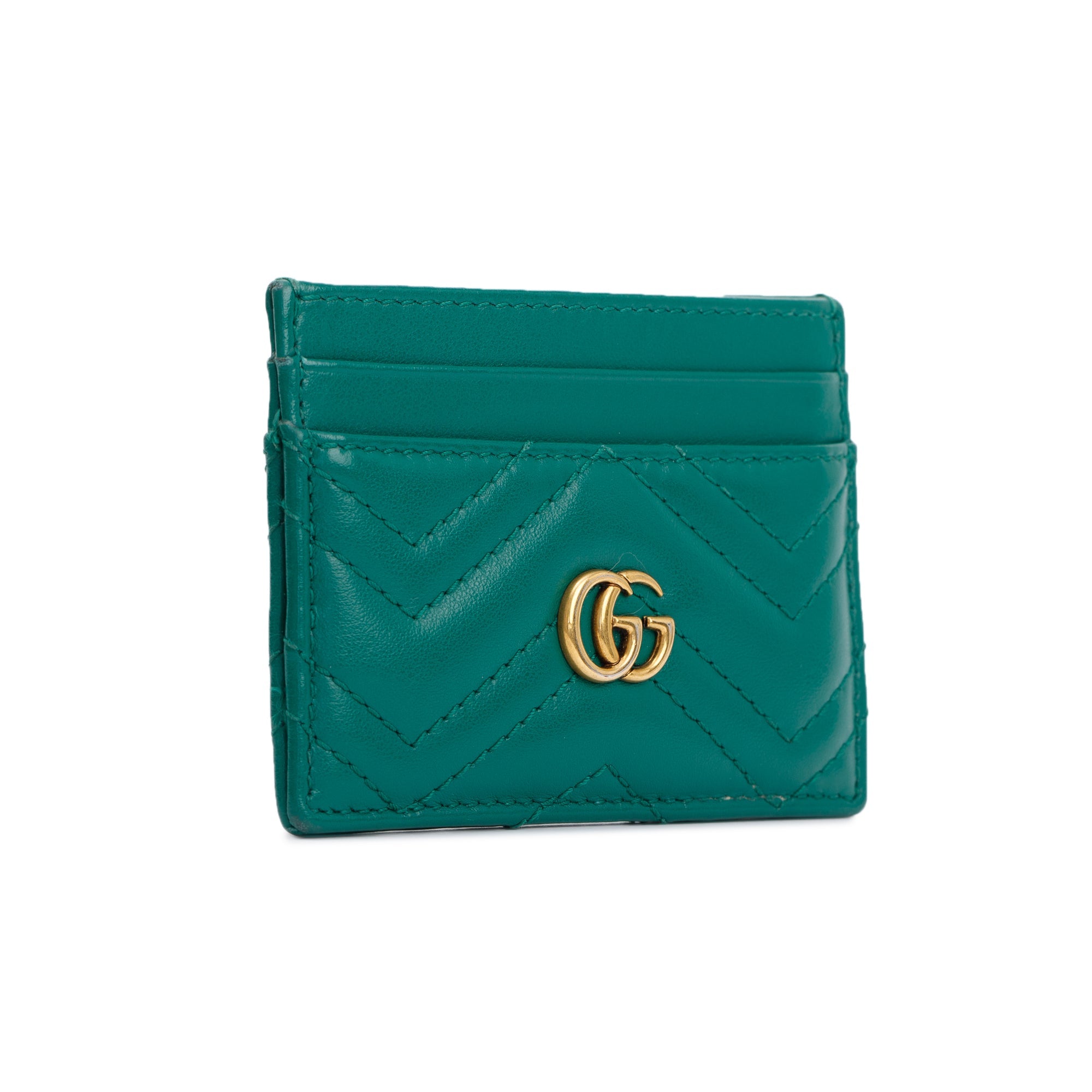 Gucci Green Calfskin Leather GG Marmont Card Holder w/ Box