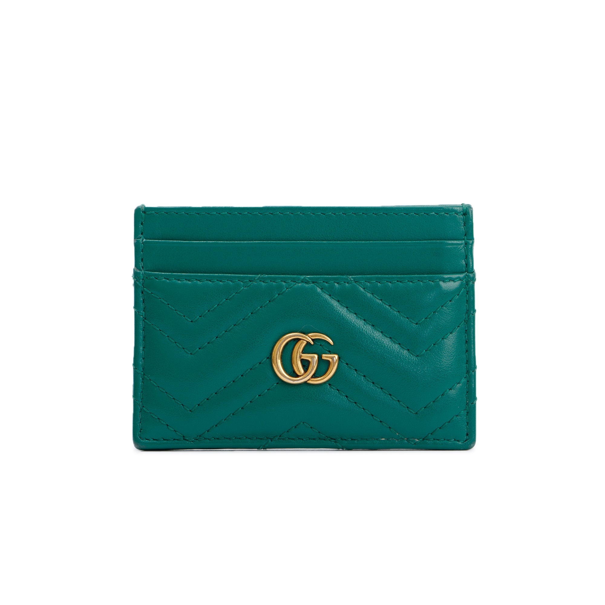 Gucci Green Calfskin Leather GG Marmont Card Holder w/ Box