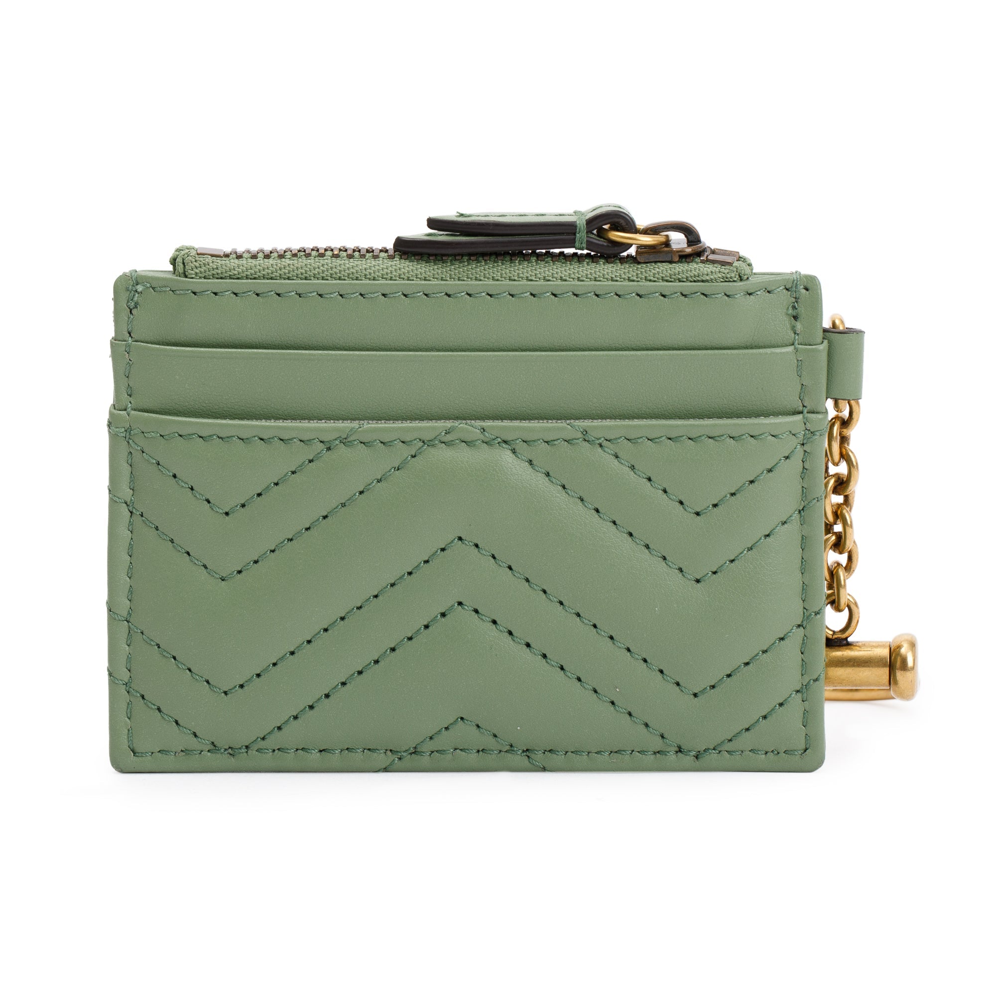 Gucci Green Calfskin Leather GG Marmont Keychain Wallet w/ Box