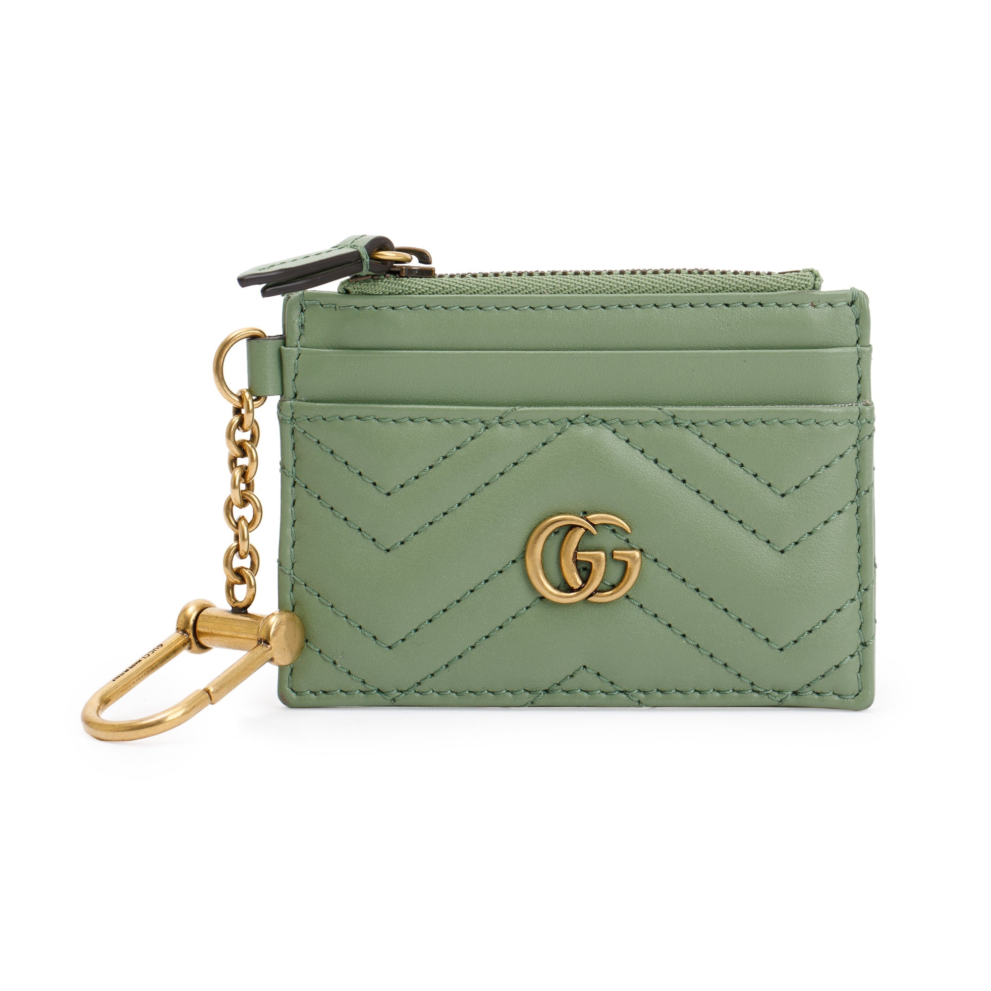 Gucci Green Calfskin Leather GG Marmont Keychain Wallet w/ Box