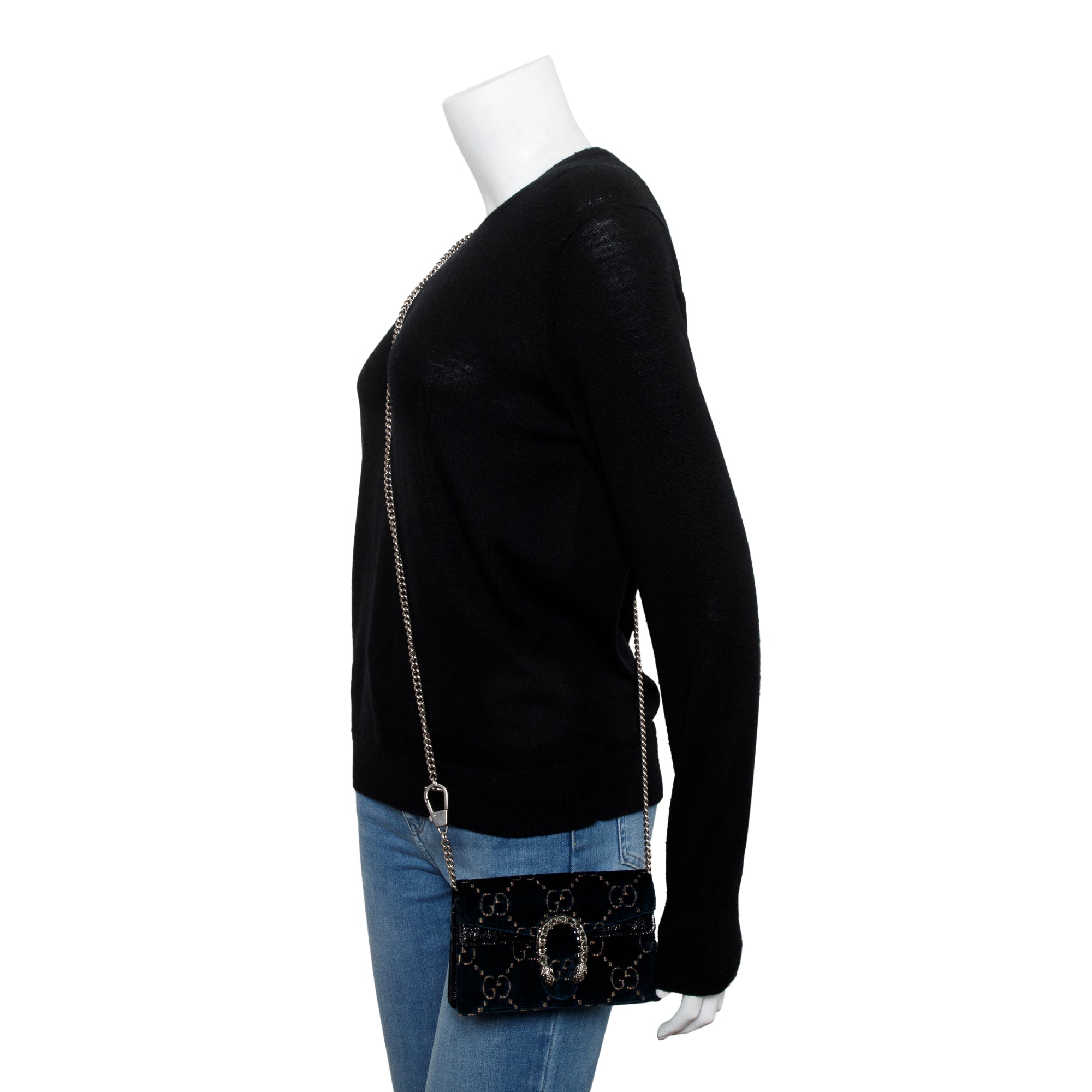 Gucci Green GG Embossed Velvet Dionysus Super Mini Bag w/ Box